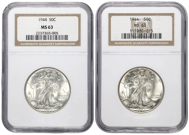 Lot of (2) 1944 Walking Liberty Half Dollars. MS-63 (NGC).