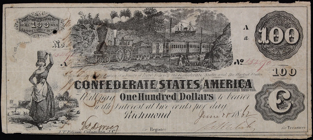 T-39. Confederate Currency. 1862 $100. Very Fine.