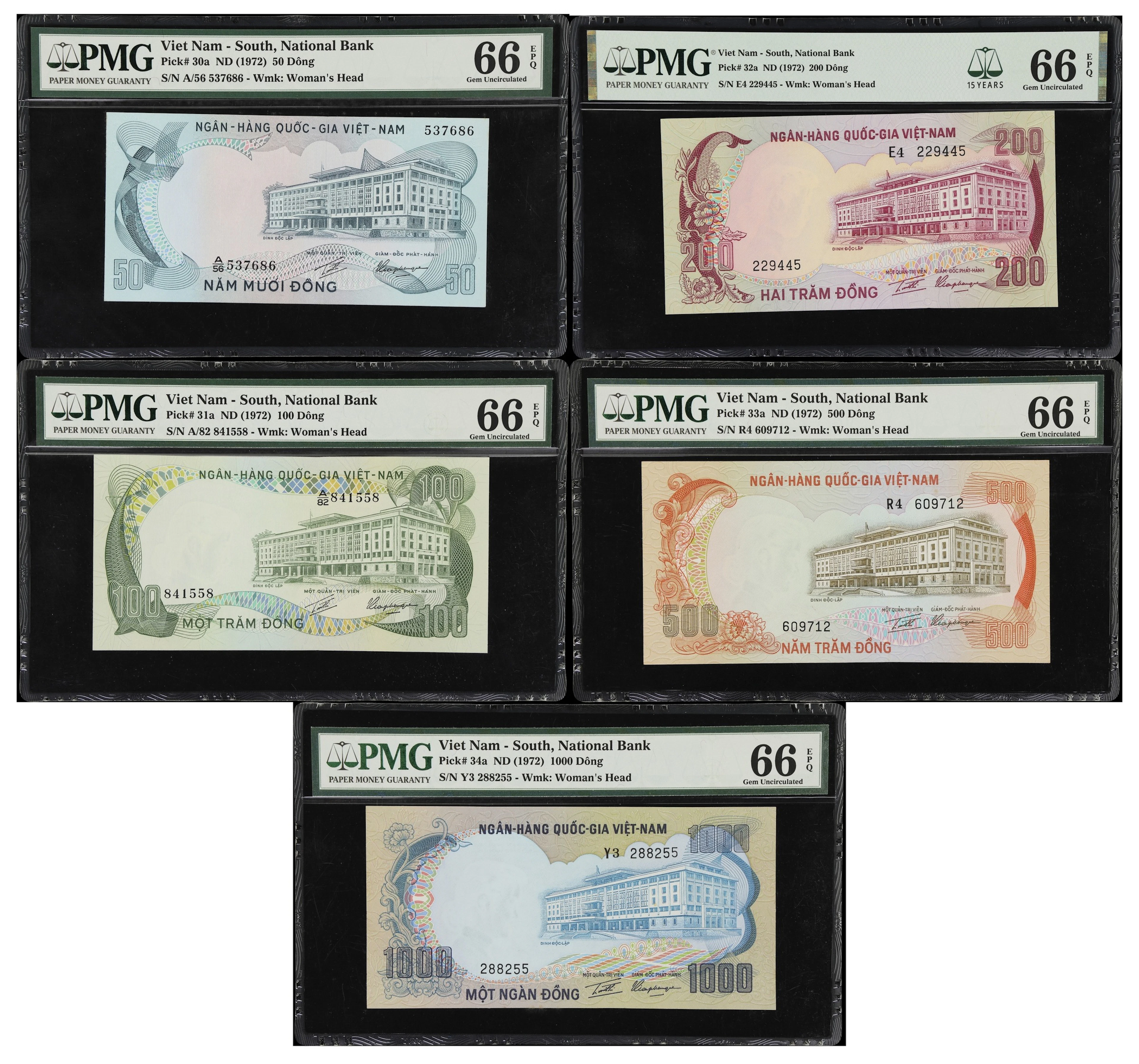 VIETNAM, SOUTH. Lot of (5). National Bank of Vietnam. 50, 100, 200