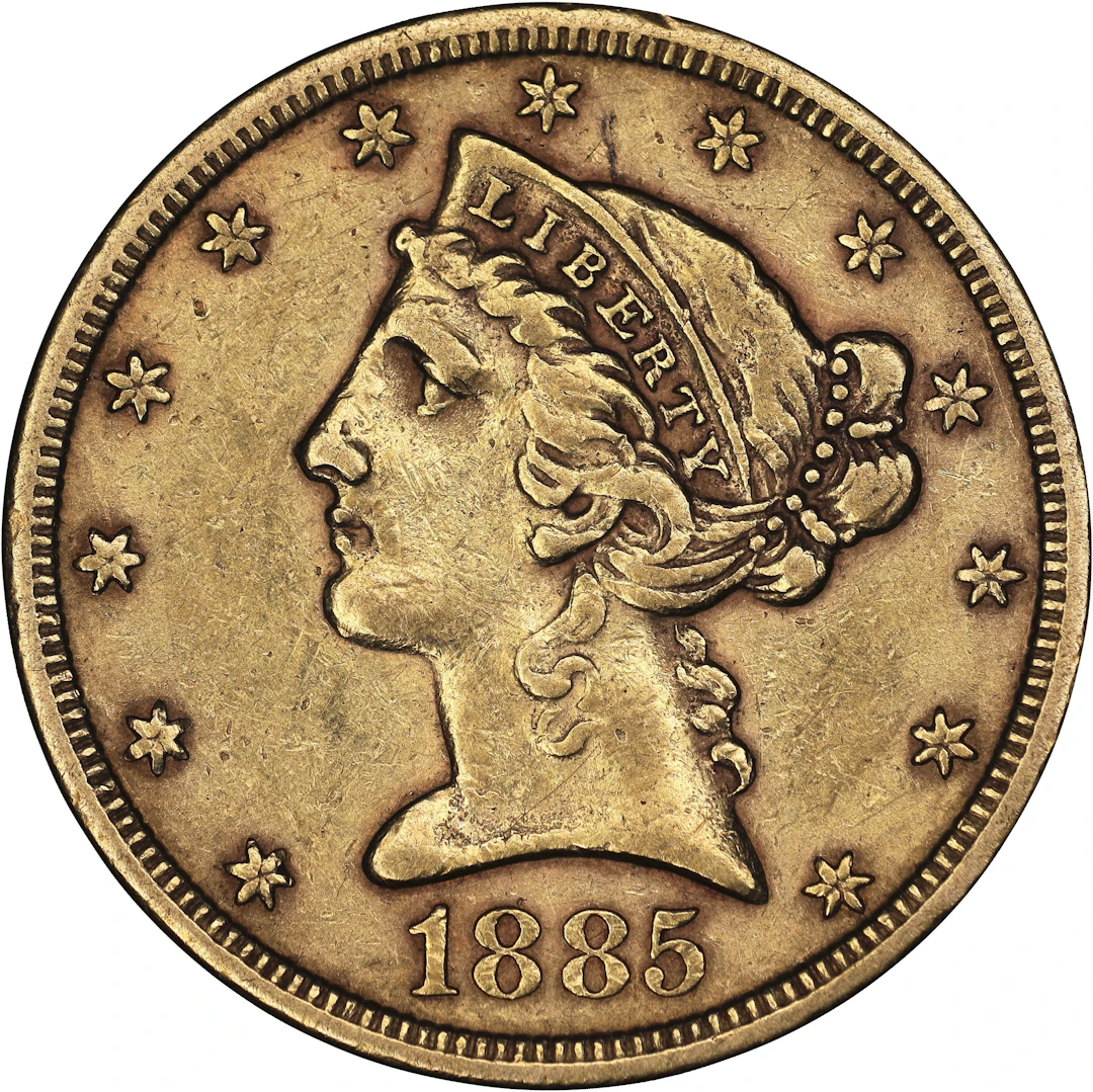 (0.242 oz, 7.527 g AGW). 1885-S Liberty Head Half Eagle Gold $5.