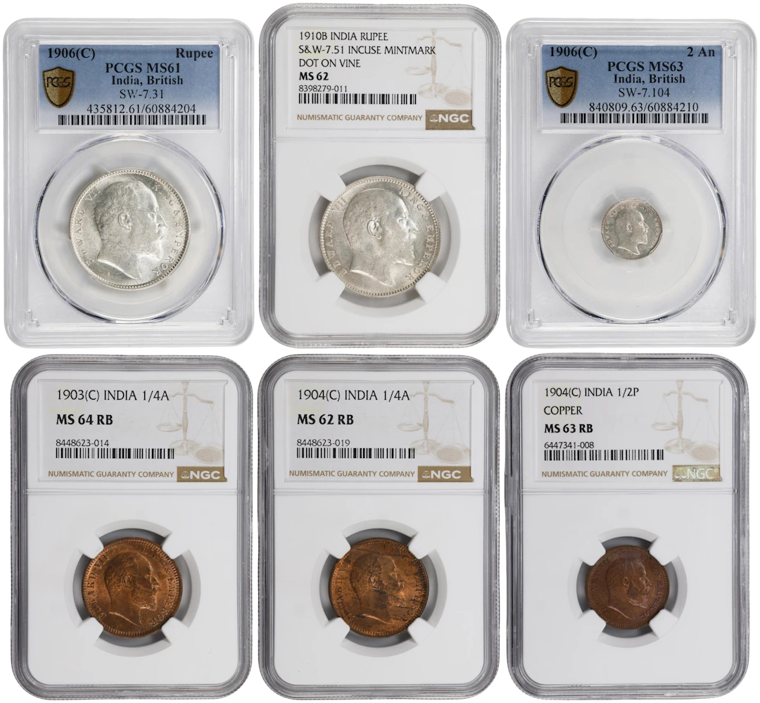 INDIA. Sextet of Mixed Denominations (6 Pieces), 1903-10. Edward VII.