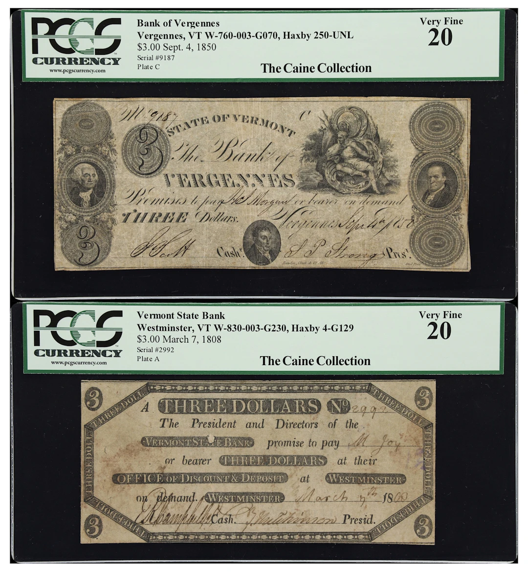 Lot of (2) Vergennes & Westminster, Vermont. Bank of Vergennes & Vermont