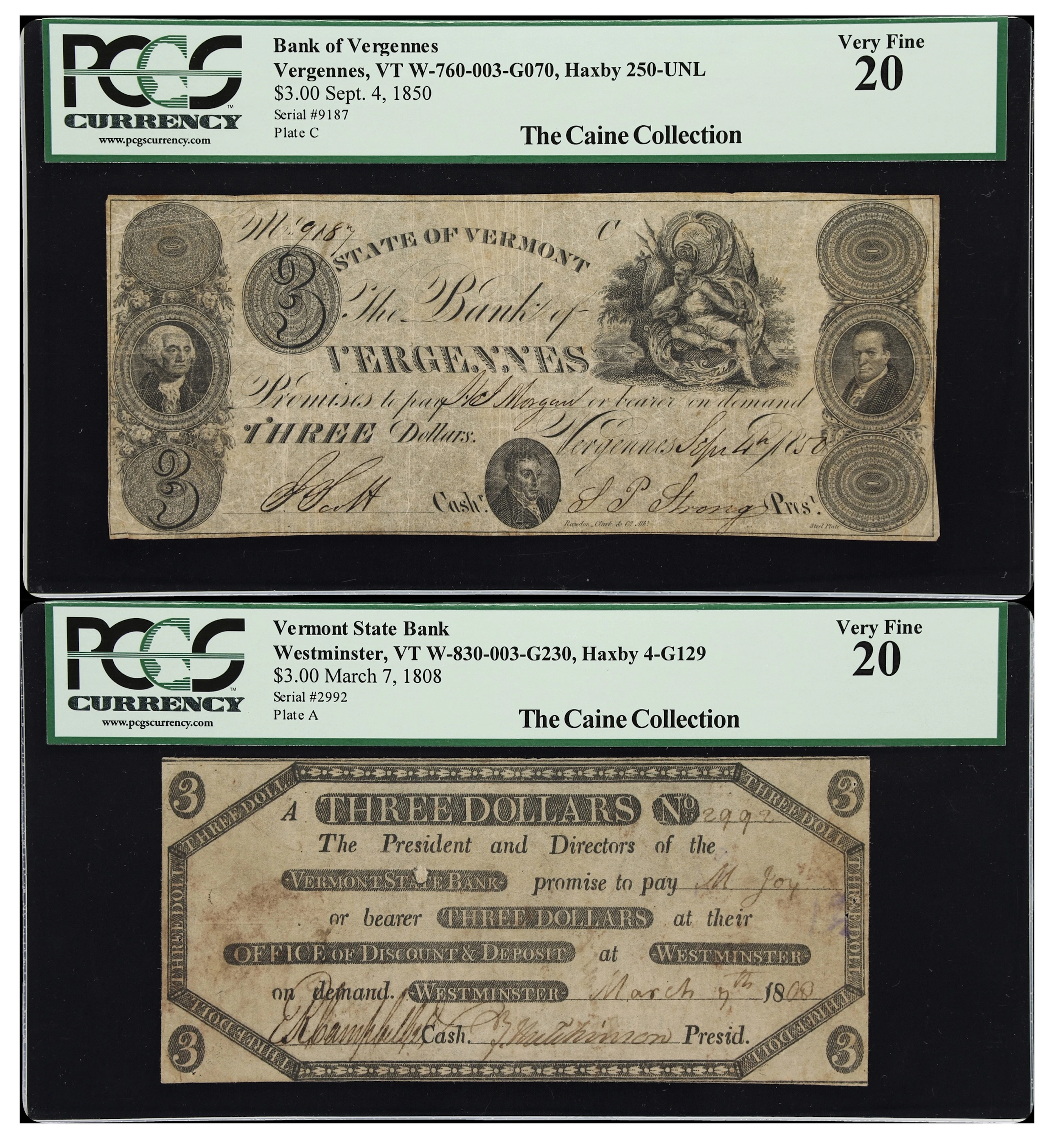 Lot of (2) Vergennes & Westminster, Vermont. Bank of Vergennes & Vermont