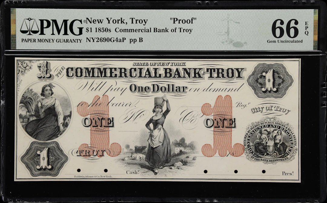 Troy, New York. Commercial Bank of Troy. 18xx $1. PMG Gem Uncirculated