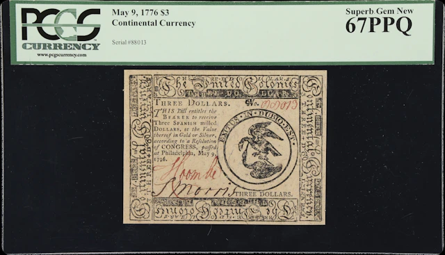 CC-33. Continental Currency. May 9, 1776. $3. PCGS Currency Superb