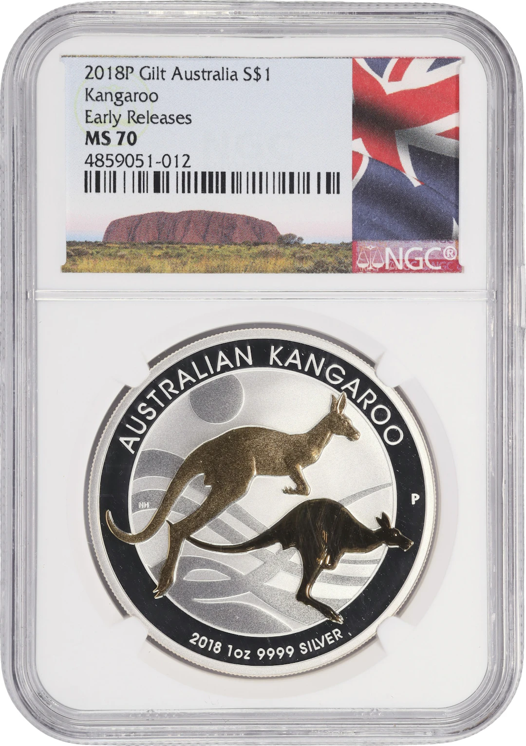 (1 oz, 31.104 g ASW). Australia. 2018-P 1 oz Silver Kangaroo $1. Gilt.