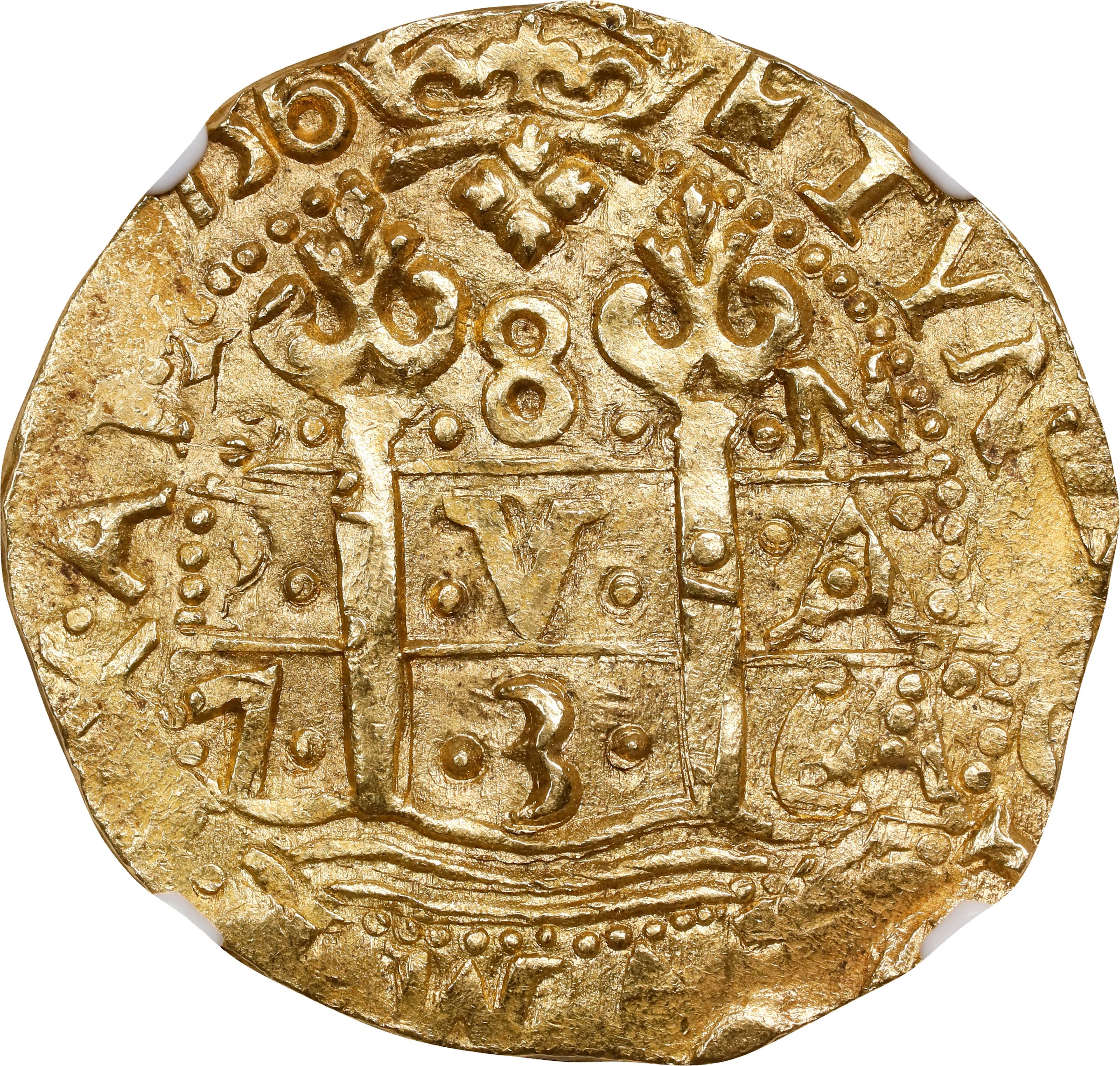 (◊) PERU. Cob 8 Escudos, 1736-L N. Lima Mint. Philip V. NGC MS-64.