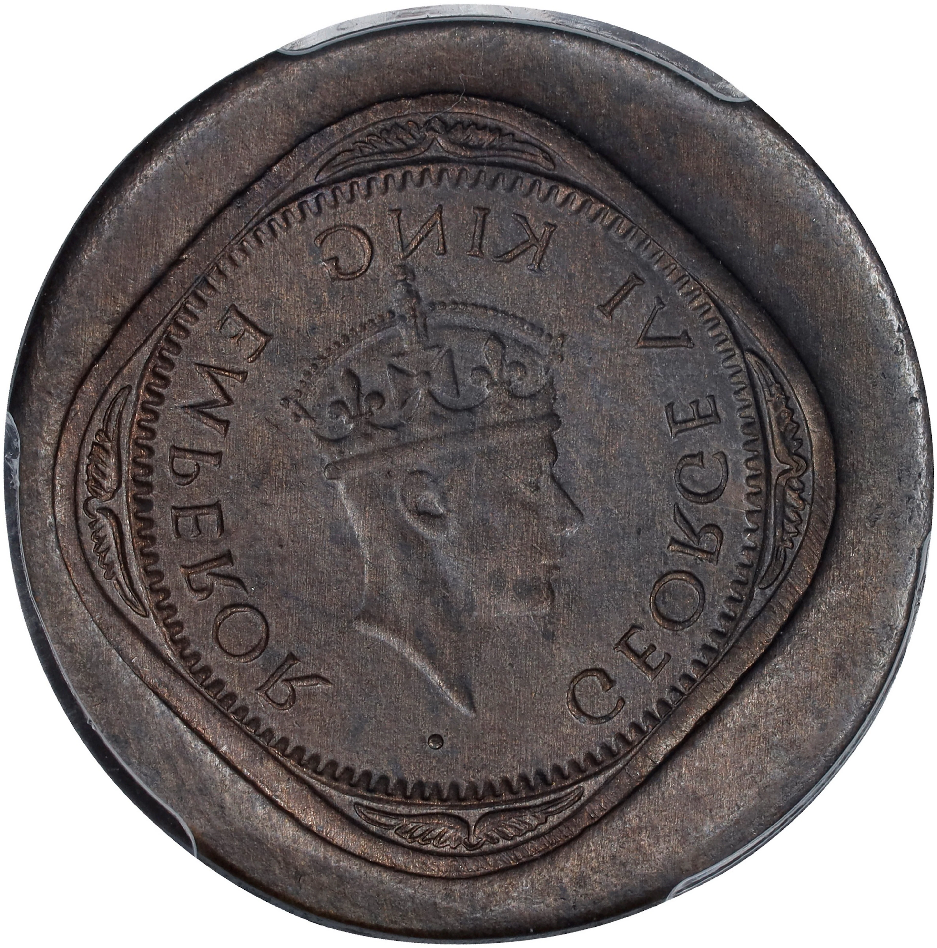 INDIA. Copper 1/2 Anna Obverse Hub Trial, ND (1940). George VI. PCGS