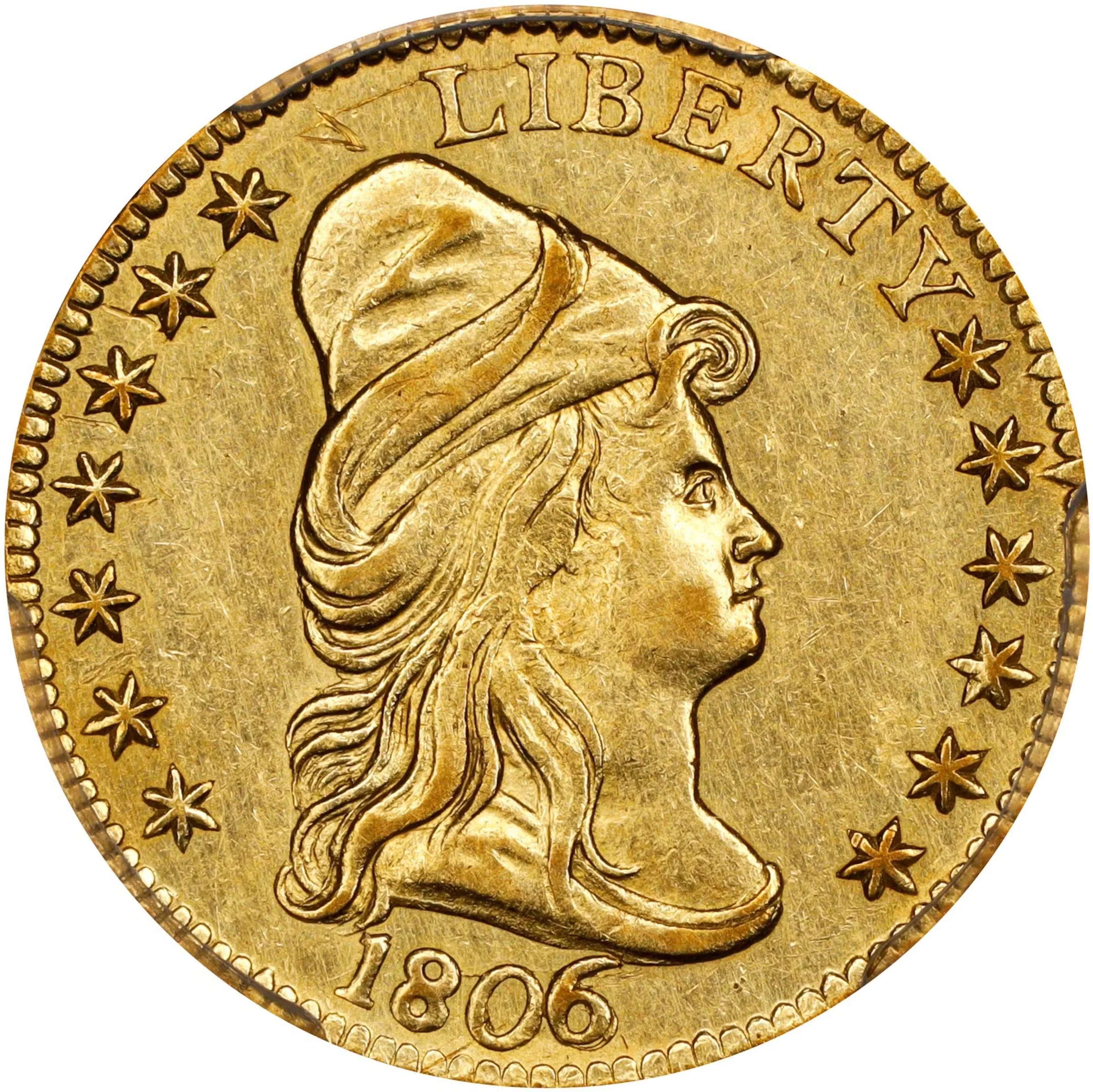 1806/5 Capped Bust Right Quarter Eagle. BD-2. Rarity-5+. Stars 7x6.
