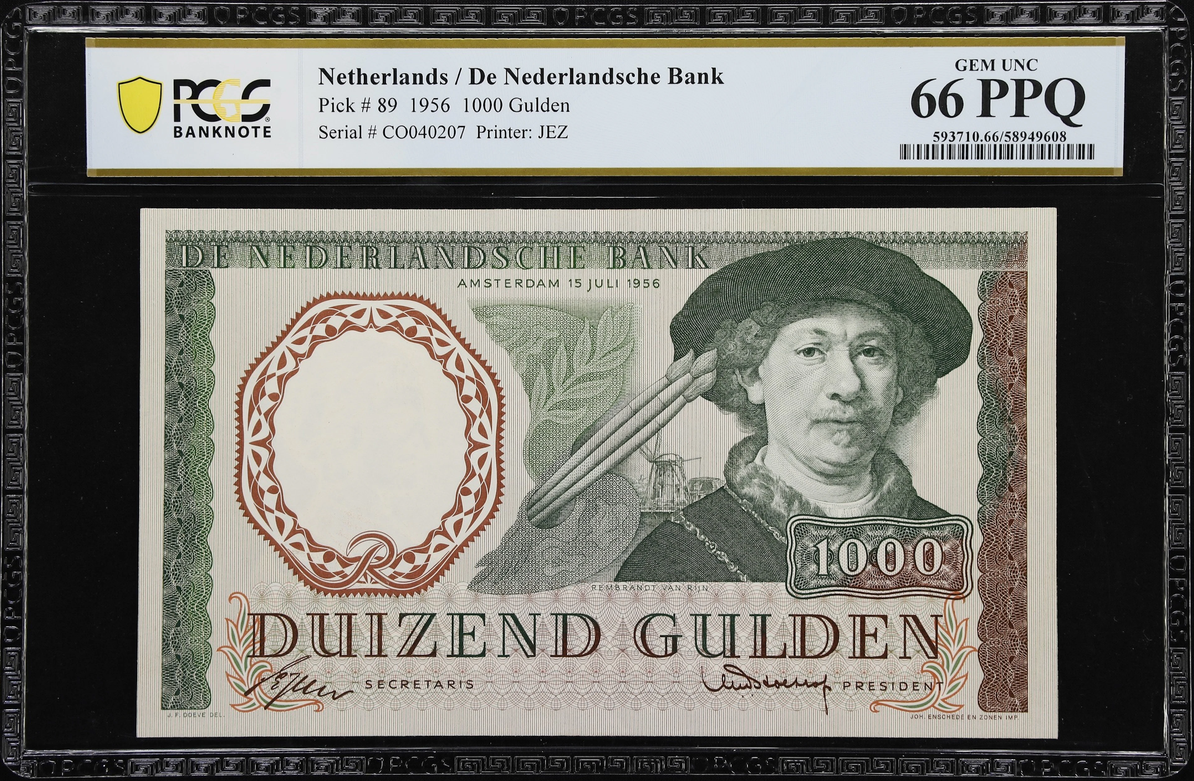 NETHERLANDS. Nederlandsche Bank. 1000 Gulden, 15.7.1956. P-89. PCGS
