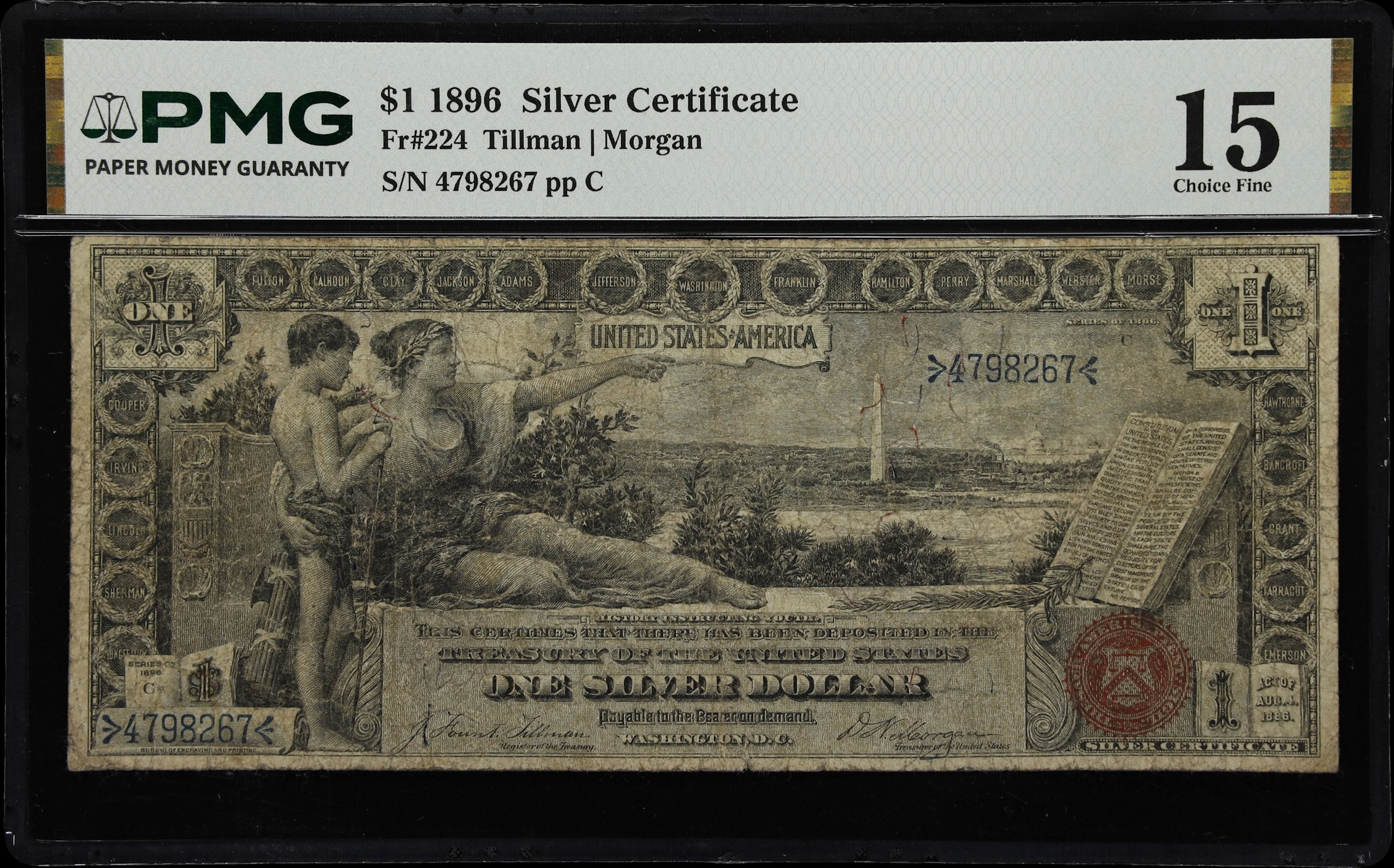 Fr. 224. 1896 $1 Silver Certificate. PMG Choice Fine 15.