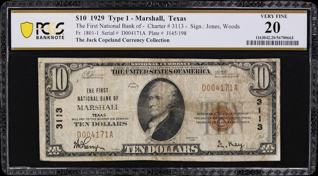 Marshall, Texas. $10 1929 Ty. 1. Fr. 1801-1. First NB. Charter #3113.