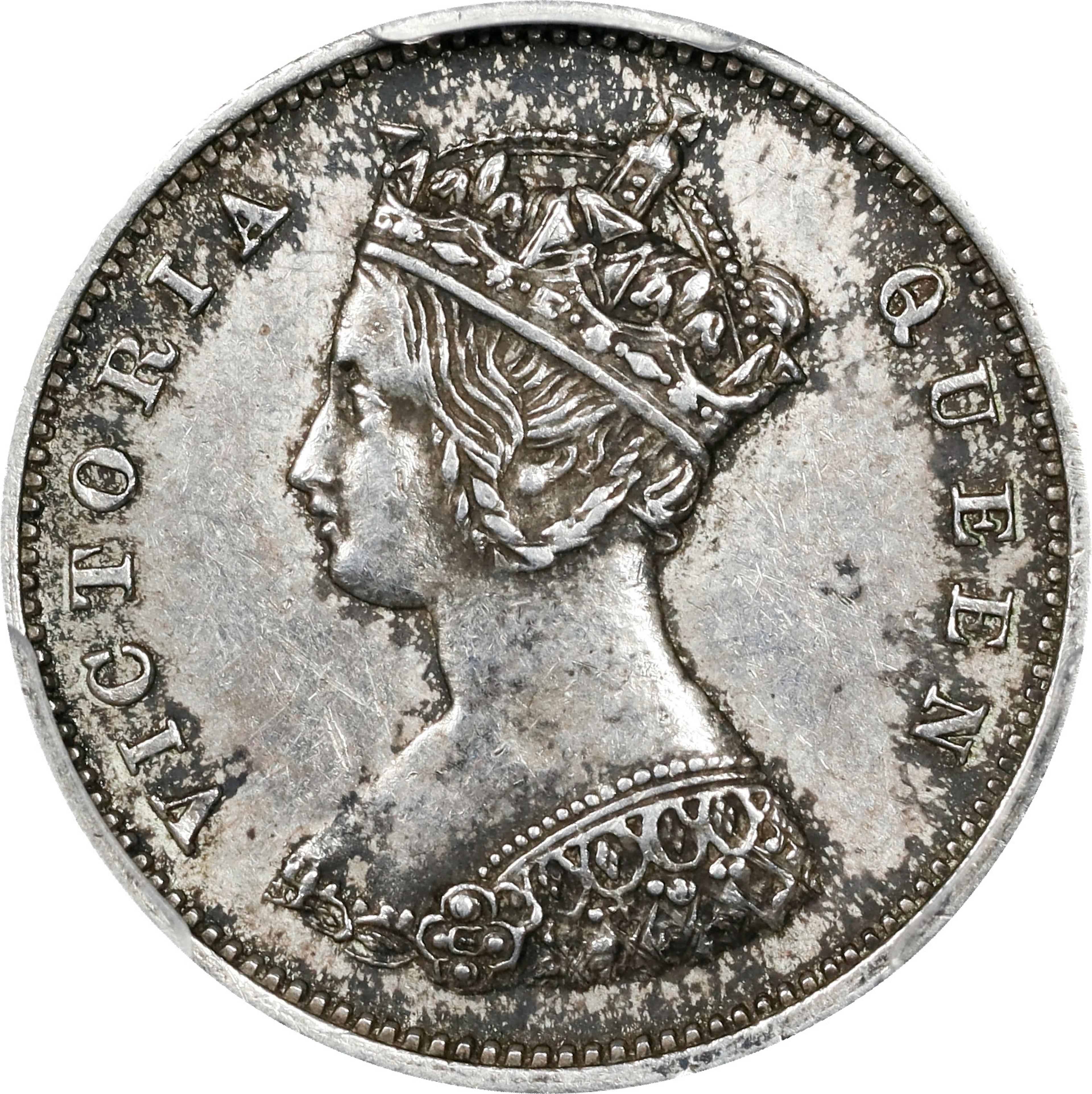 (t) HONG KONG (SAR). 10 Cents, 1863/33. London Mint. Victoria. PCGS AU-50.
