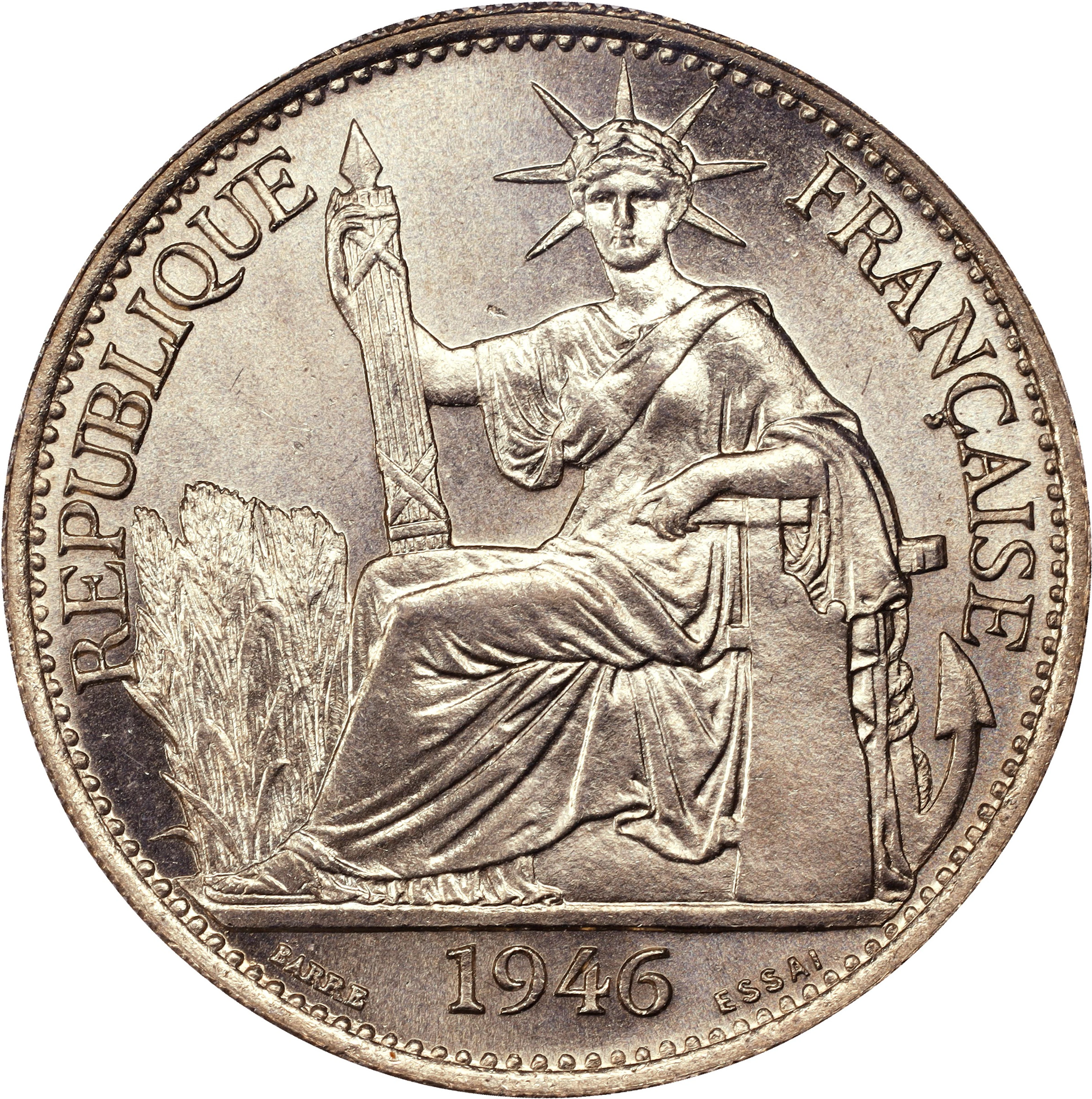 FRENCH INDO-CHINA. Copper-Nickel 50 Centimes Essai (Pattern), 1946.