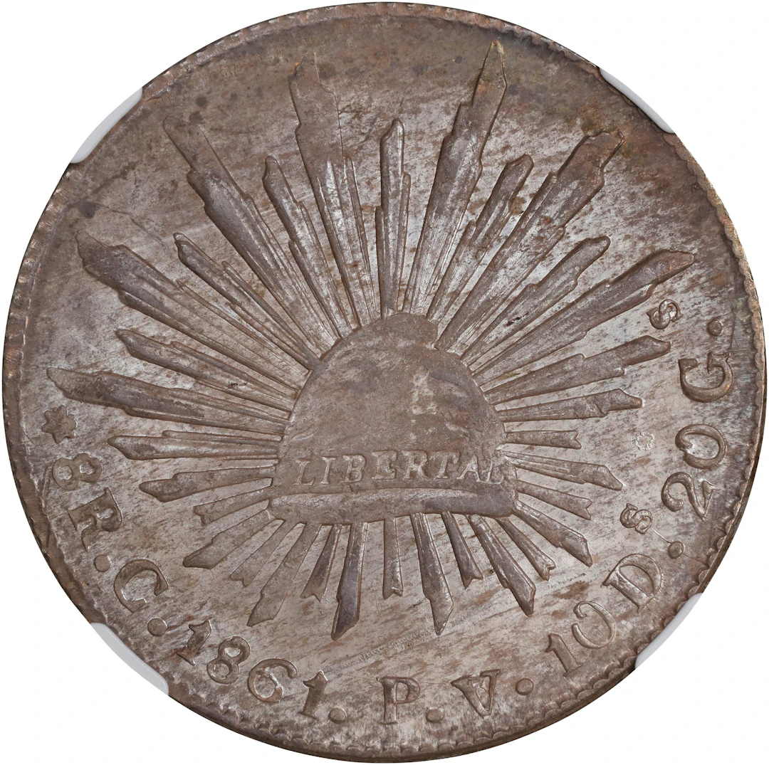 MEXICO. 8 Reales, 1861-C PV/CE. Culiacan Mint. NGC MS-62.