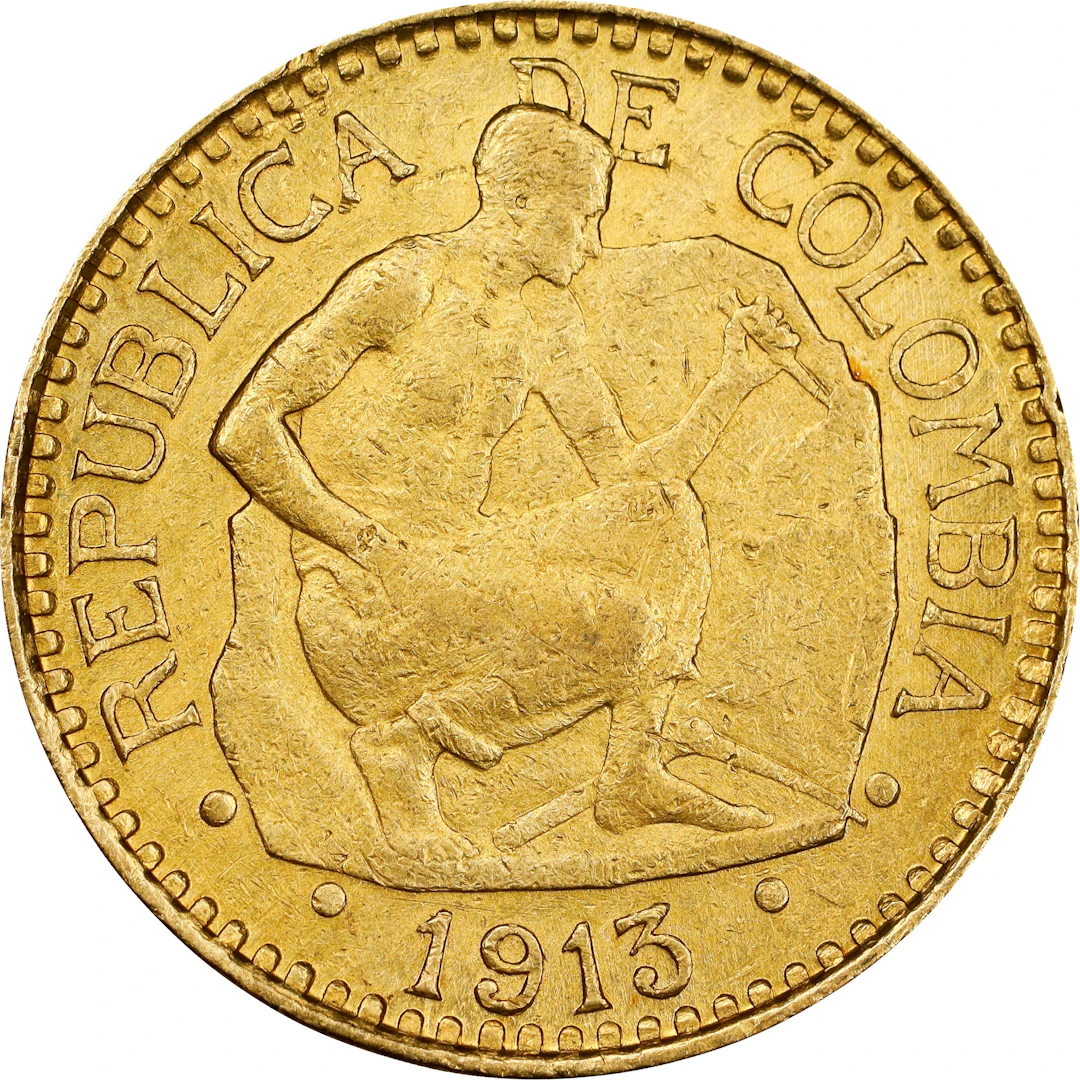 (0.236 oz, 7.334 g AGW). Colombia. 1913 Gold 5 Pesos.