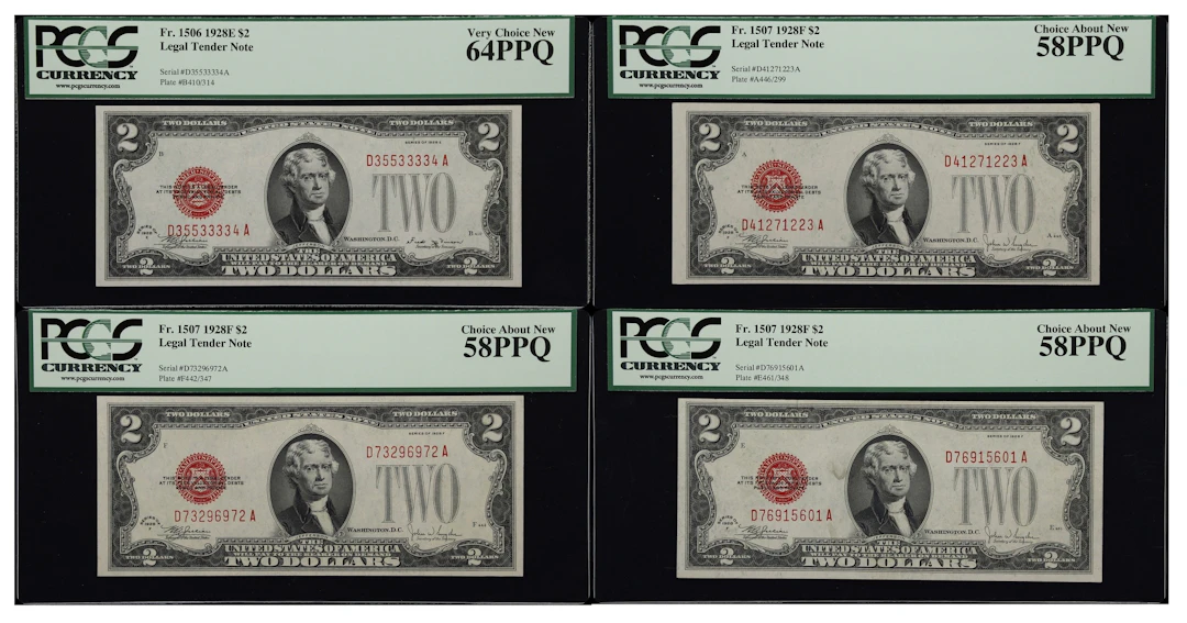 Lot of (4) Fr. 1506 & 1507. 1928E-28F $2 Legal Tender Notes. PCGS