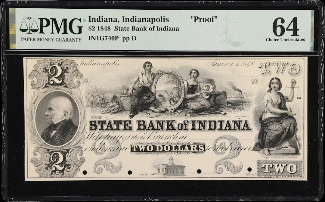 Indianapolis, Indiana. State Bank of Indiana. 1848 $2. PMG Choice