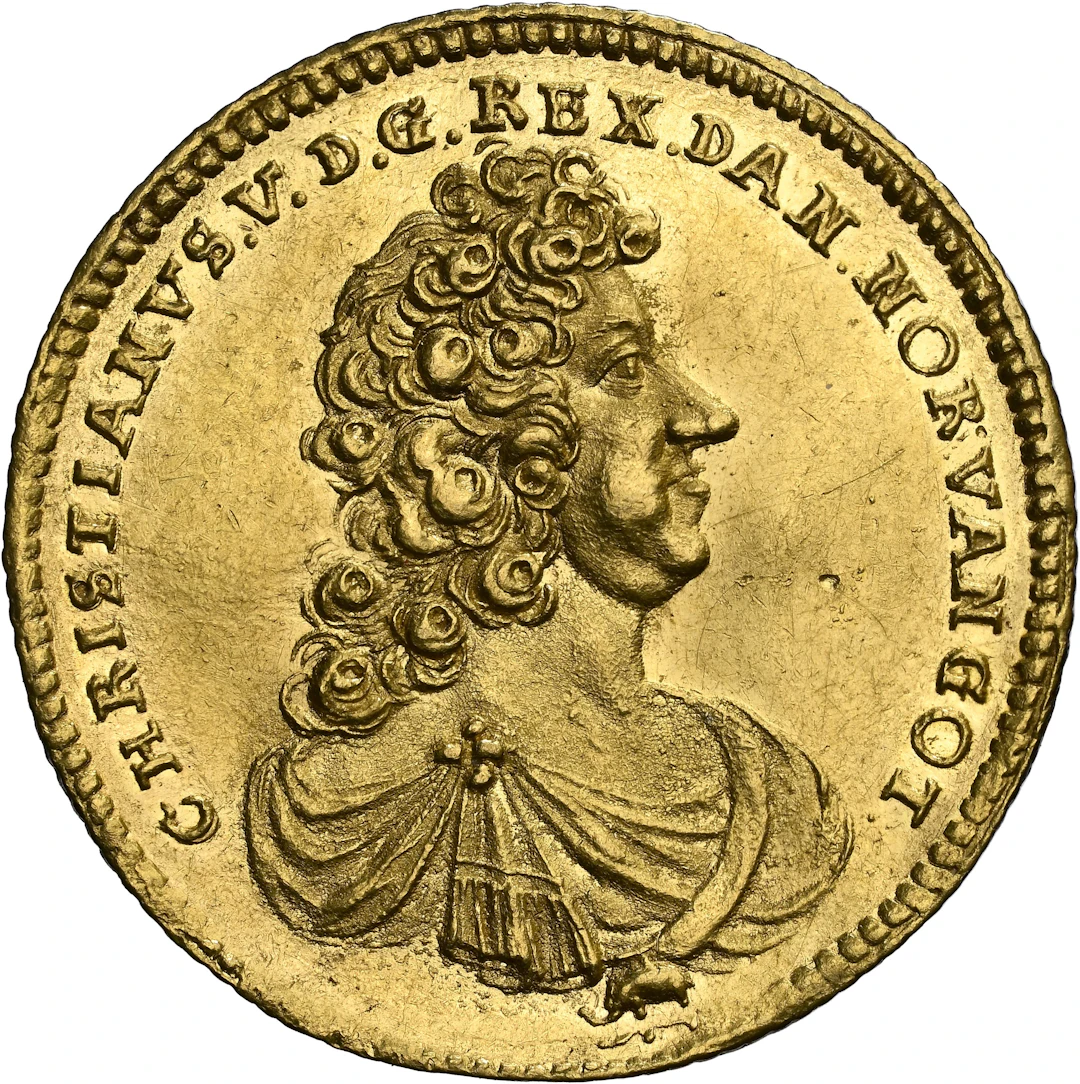 DENMARK. 2 Ducat, 1691. Copenhagen Mint. Christian V. NGC MS-62.
