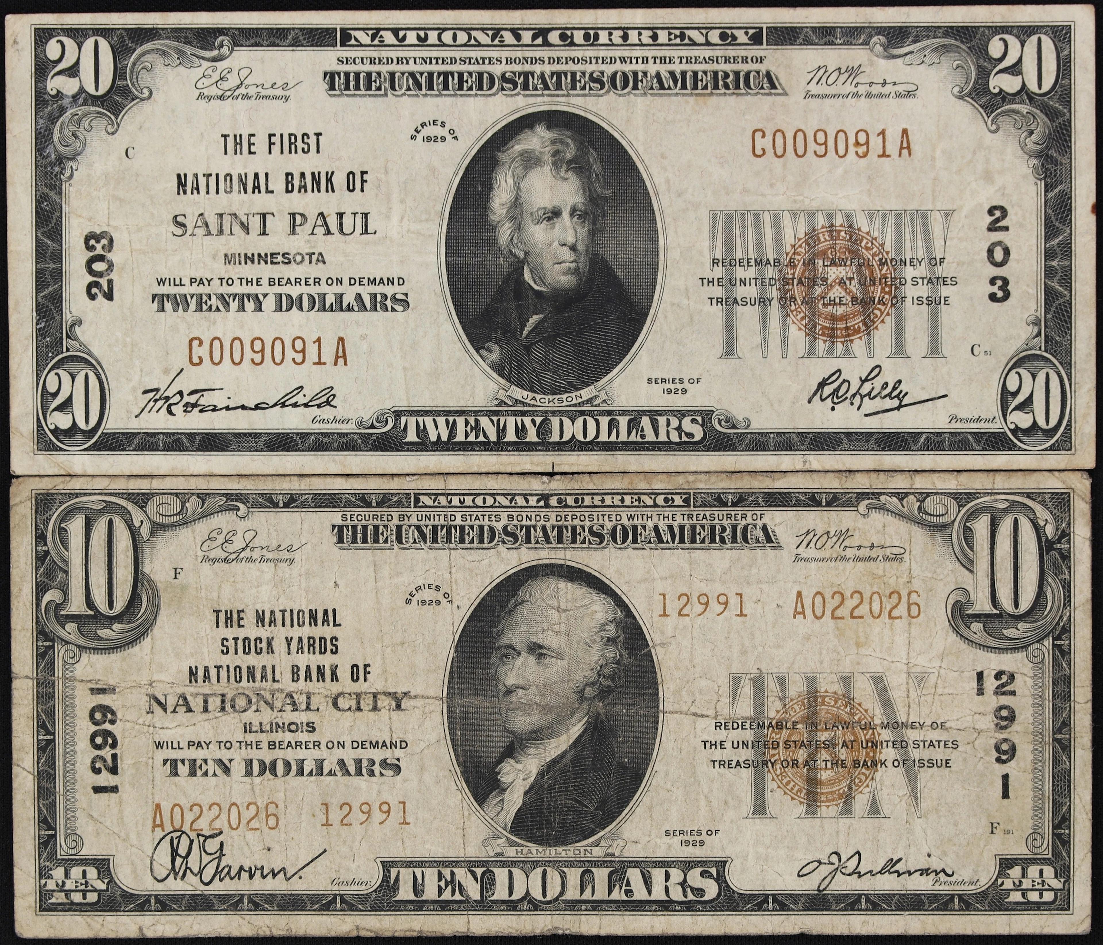 Lot of (2) National City & Saint Paul, Illinois & Minnesota. $10 &