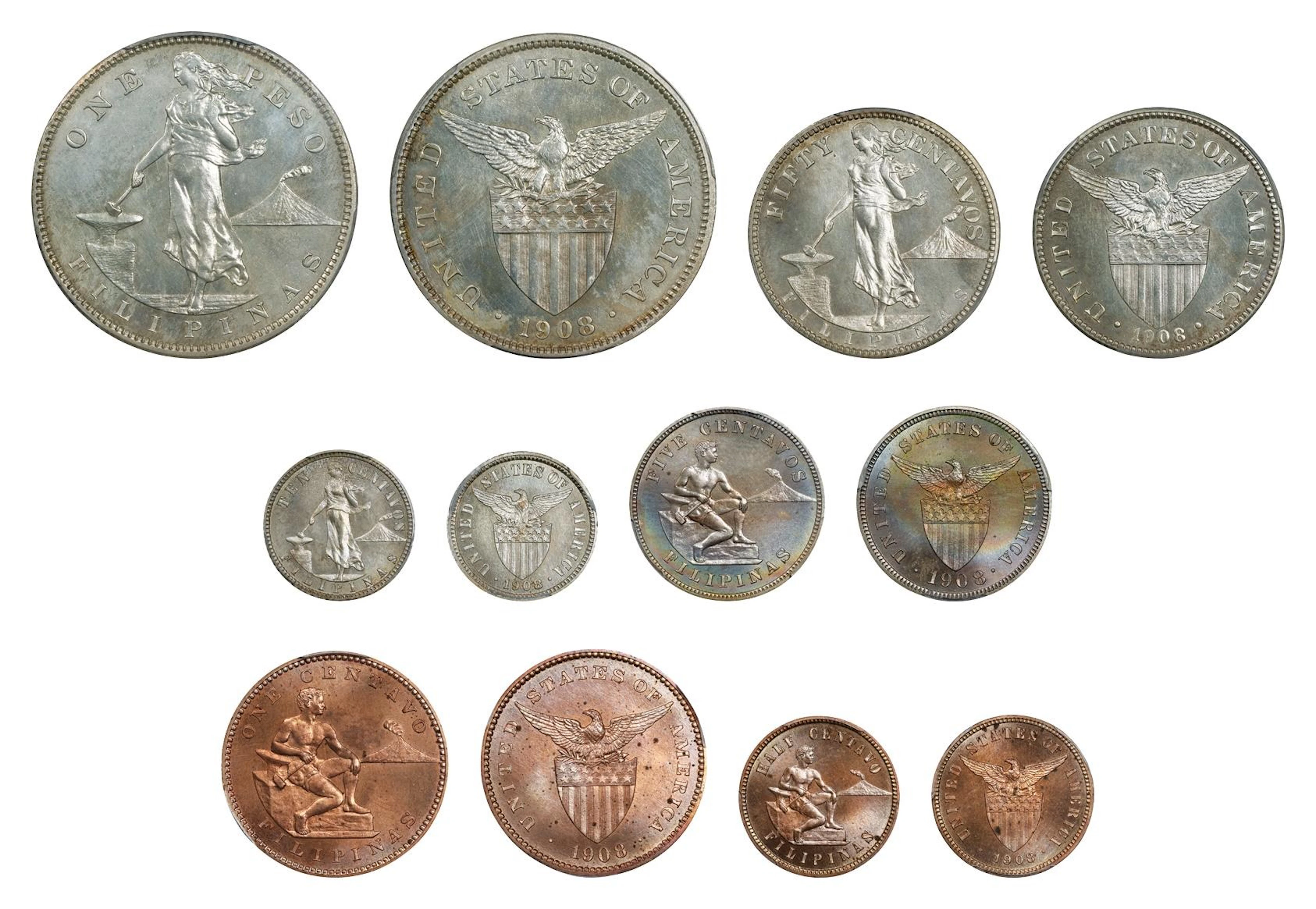 PHILIPPINES. Partial Proof Set (6 Pieces), 1908. Philadelphia Mint.