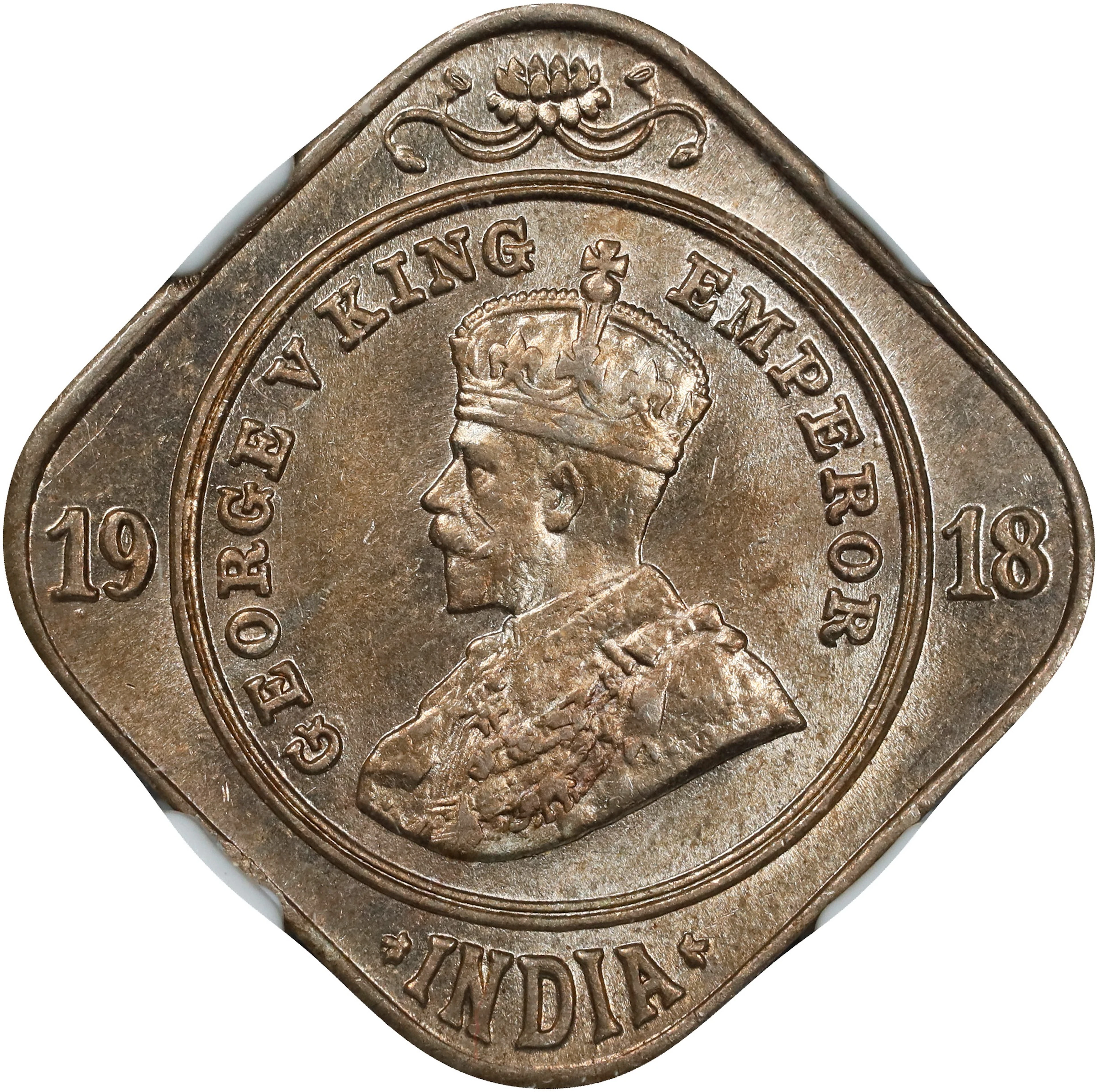 INDIA. 2 Annas, 1918-(B). Bombay Mint. George V. NGC MS-63.