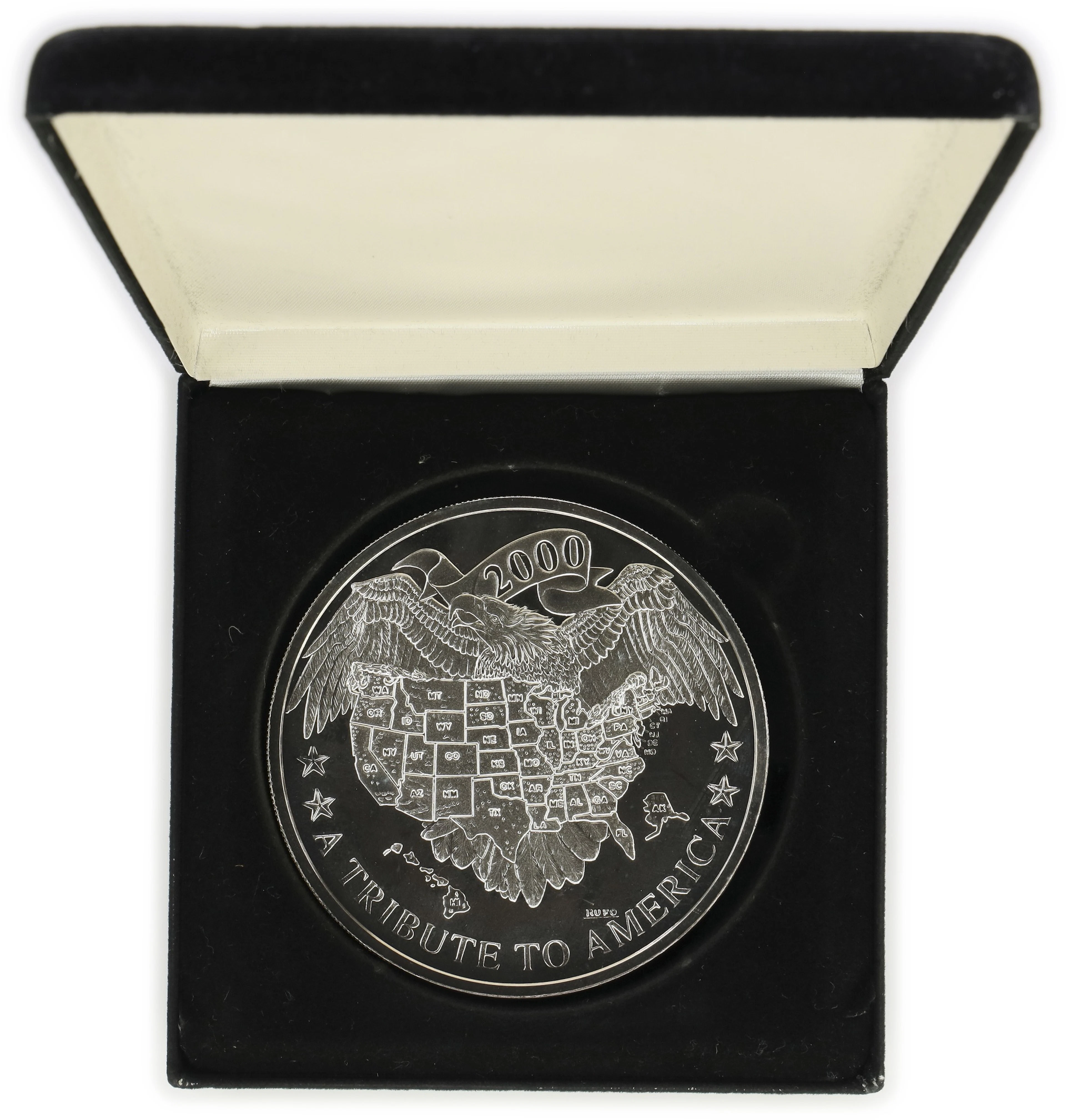 (6 oz, 186.624 g ASW). 2000 Tribute to America 6 oz Silver Round.