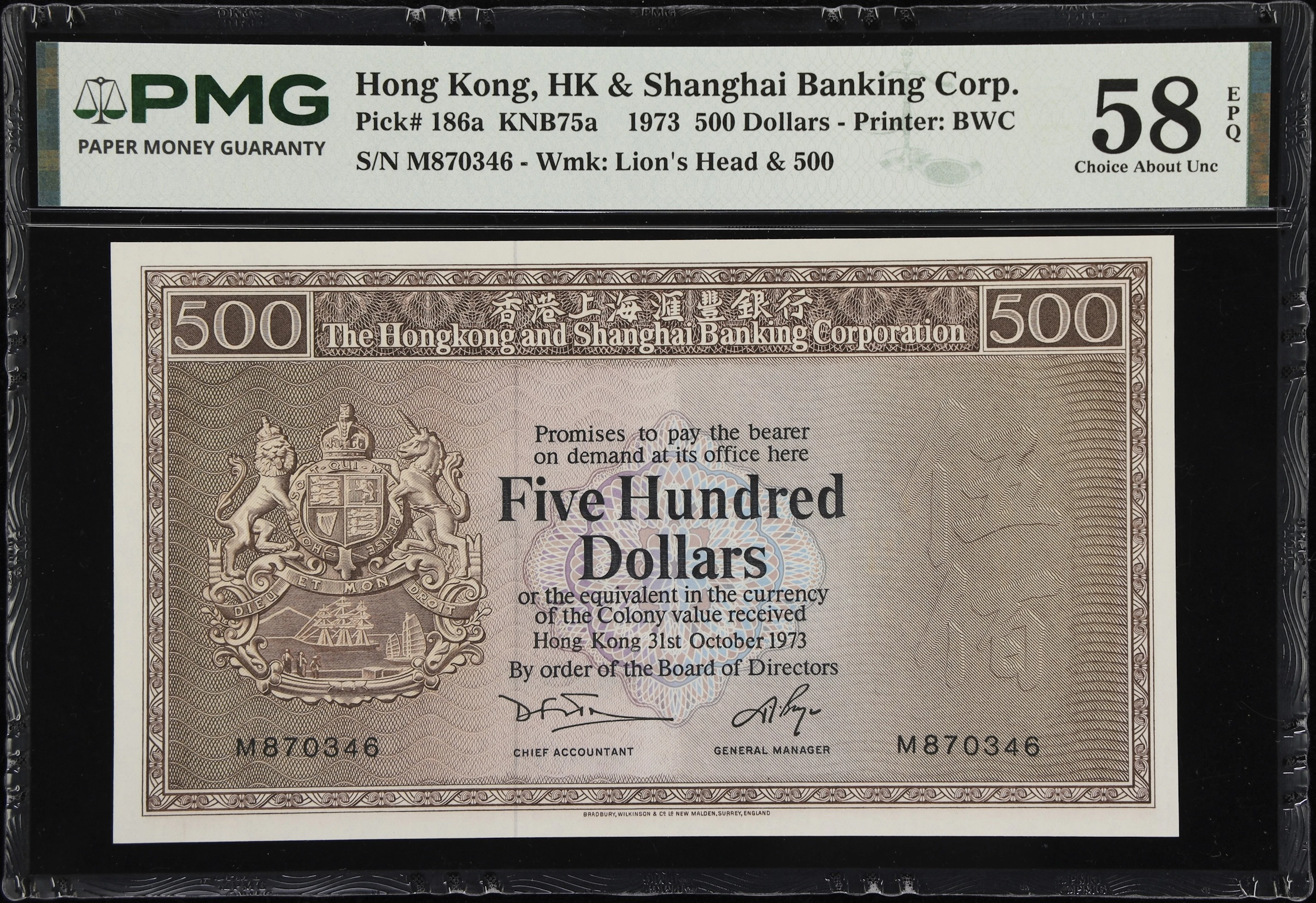 HONG KONG (SAR). Hong Kong & Shanghai Banking Corporation. 500 Dollars