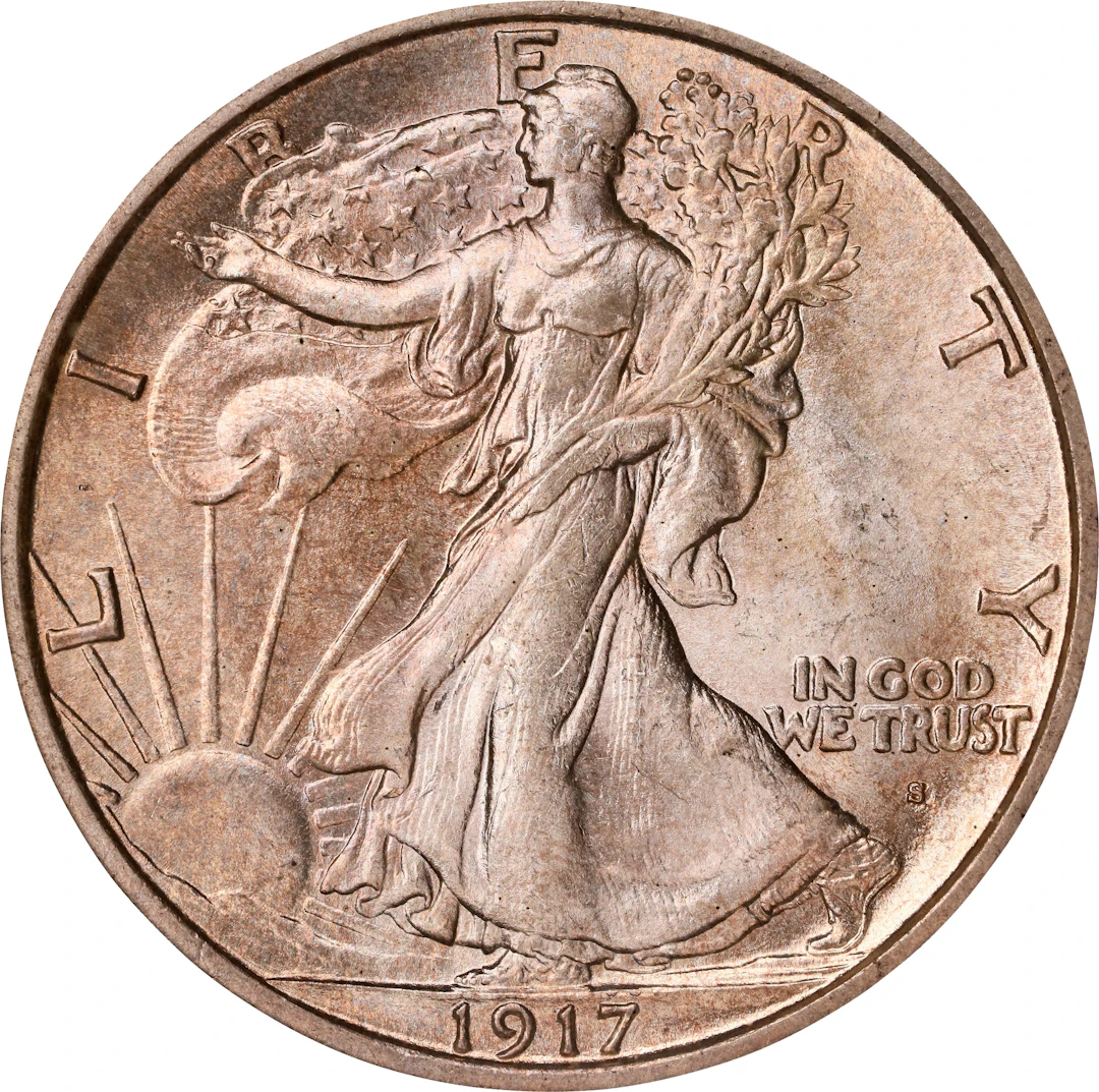 1917-S Walking Liberty Half Dollar. Obverse Mintmark. MS-65 (PCGS).