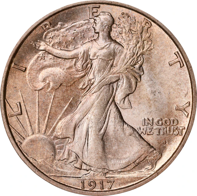 1917-S Walking Liberty Half Dollar. Obverse Mintmark. MS-65 (PCGS).