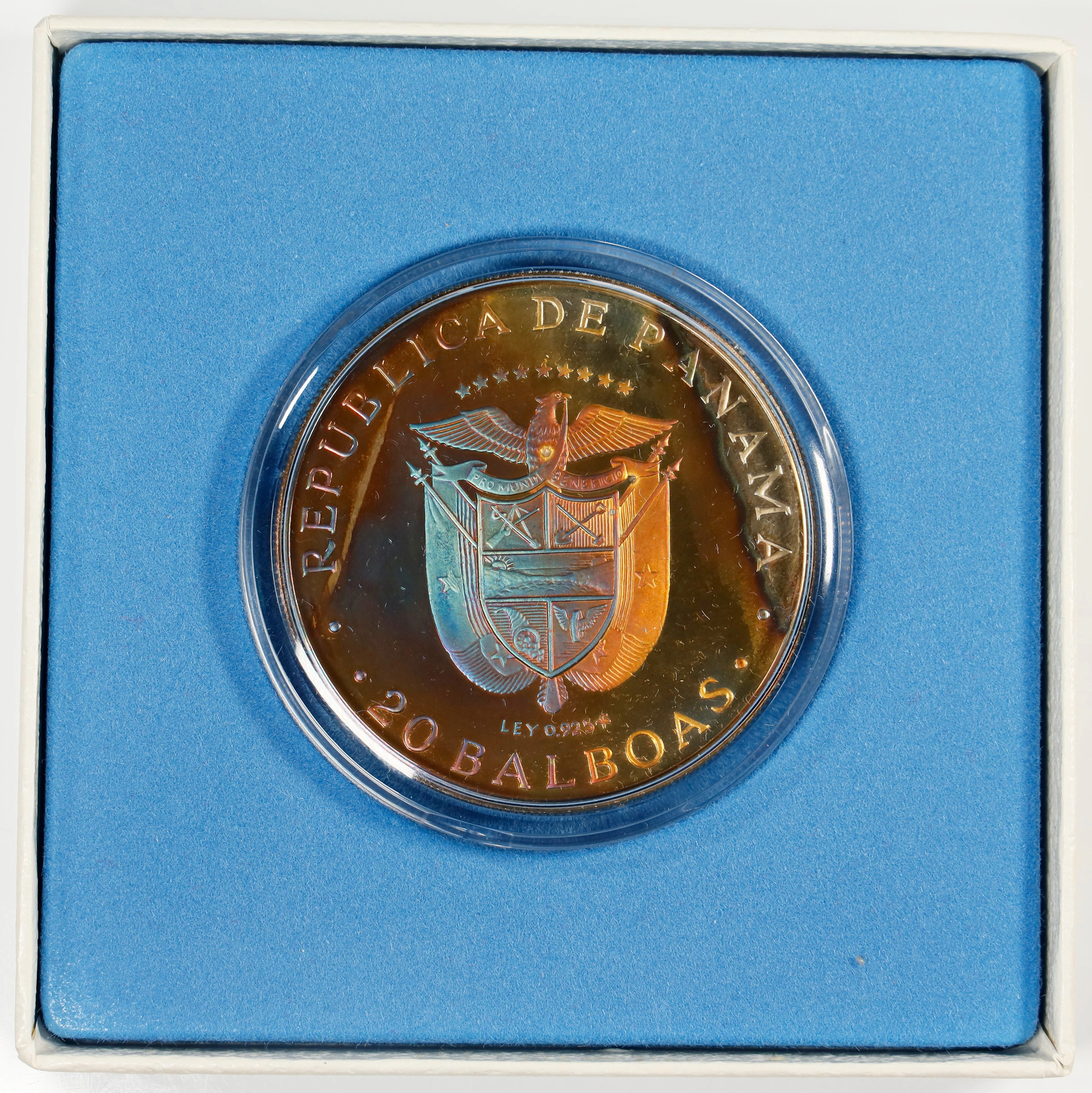 (3.854 oz, 119.88 g ASW). Panama. 1974 Silver 20 Balboas.