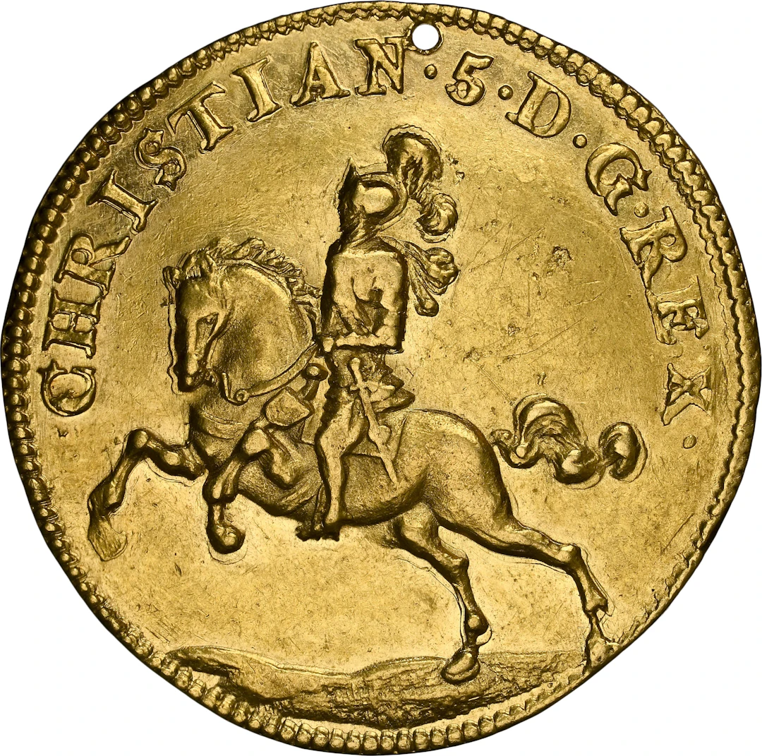 NORWAY. 3 Ducat, 1673. Christiania Mint. Christian V. NGC AU Details--Holed.