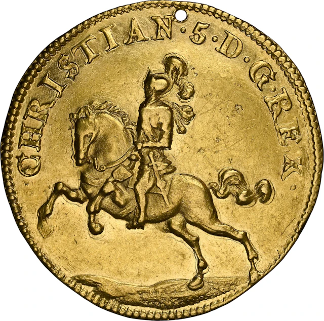 NORWAY. 3 Ducat, 1673. Christiania Mint. Christian V. NGC AU Details--Holed.