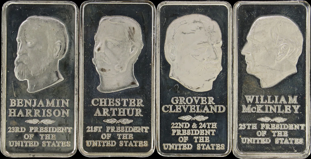 (19.271 oz, 599.4 g ASW). Lot of (4) Danbury Mint 2500 grain Presidential