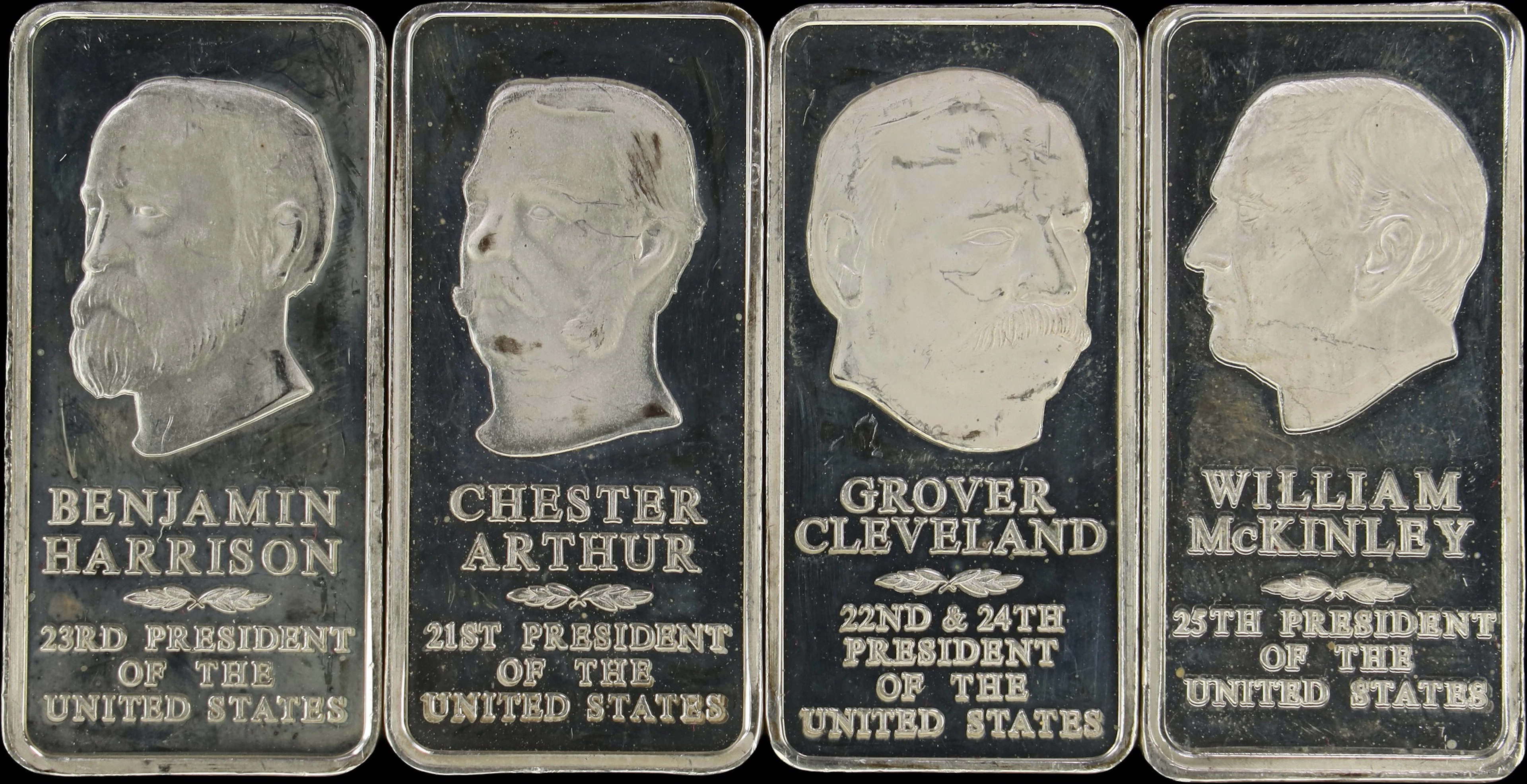 (19.271 oz, 599.4 g ASW). Lot of (4) Danbury Mint 2500 grain Presidential