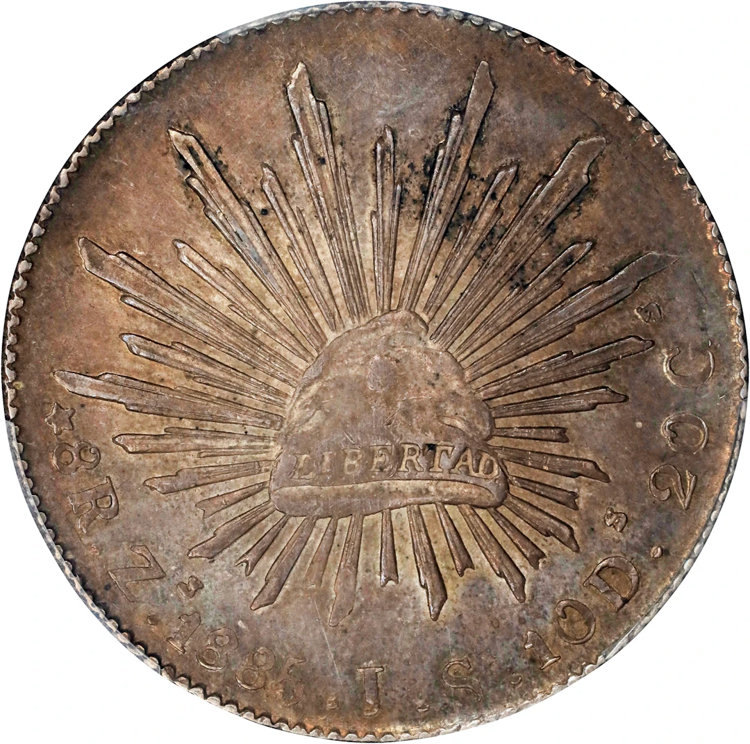 MEXICO. 8 Reales, 1885-Zs JS. Zacatecas Mint. PCGS MS-62.