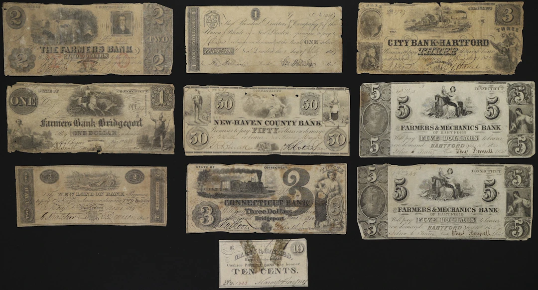 Lot of (10) Connecticut Obsoletes. Mixed Issuers. 1850s - 62 Mixed
