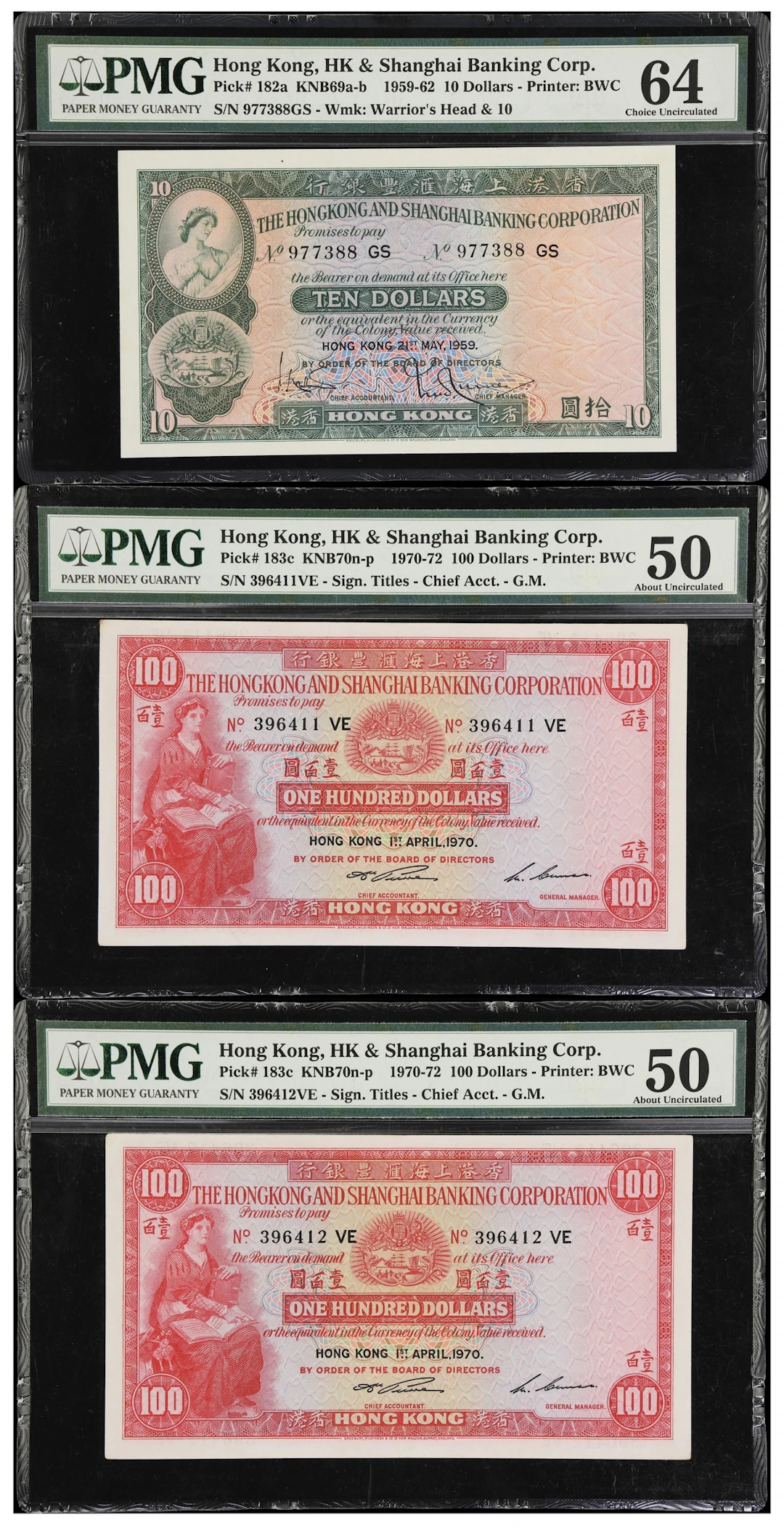 HONG KONG (SAR). Lot of (3). Hong Kong & Shanghai Banking Corporation.