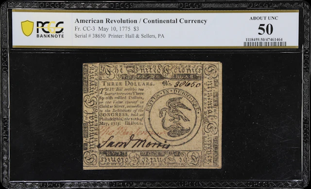 CC-3. Continental Currency. May 10, 1775. $3. PCGS Banknote About