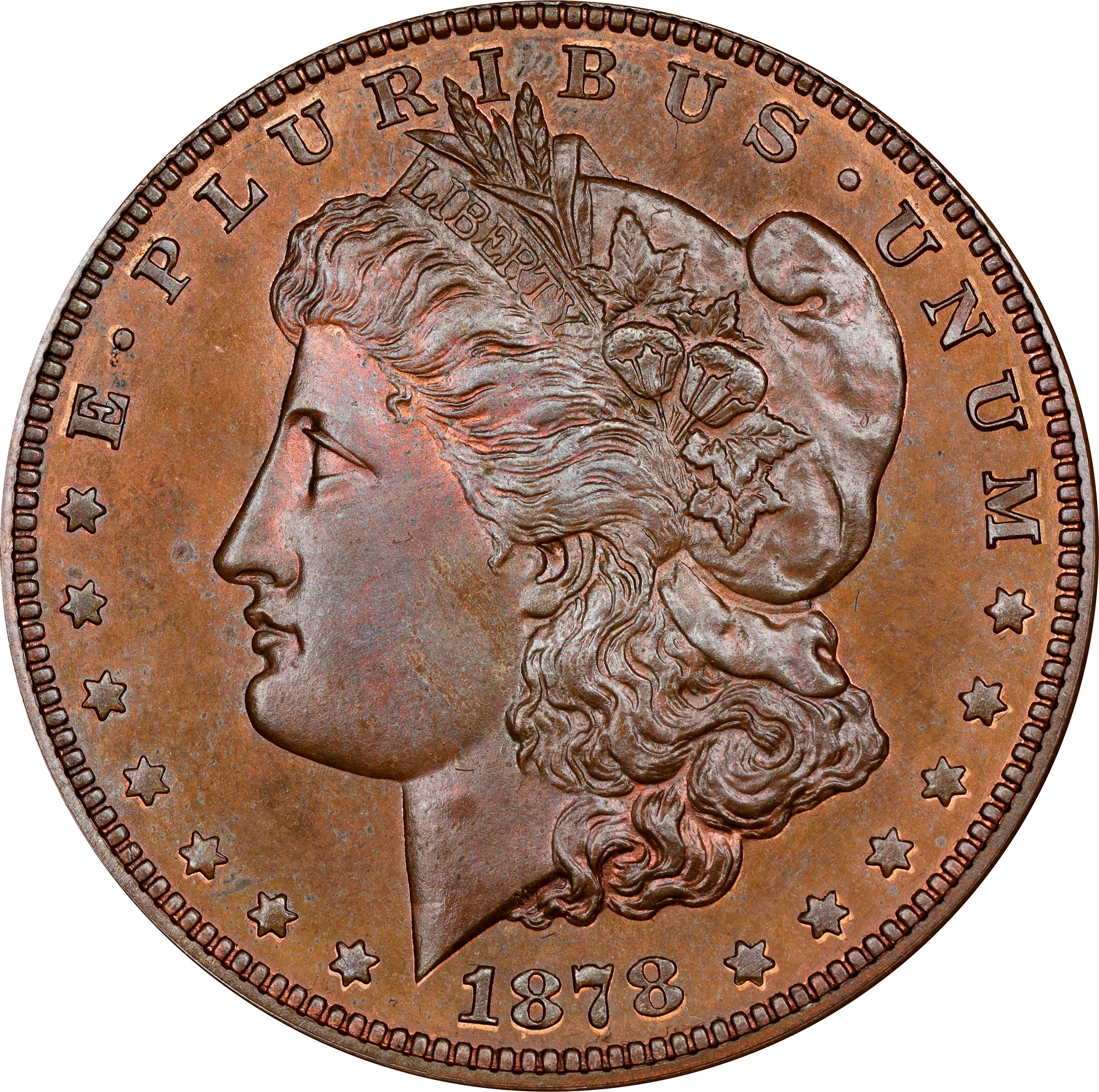1878 Pattern Morgan Dollar. Judd-1551, Pollock-1728. Rarity-6+. Copper.