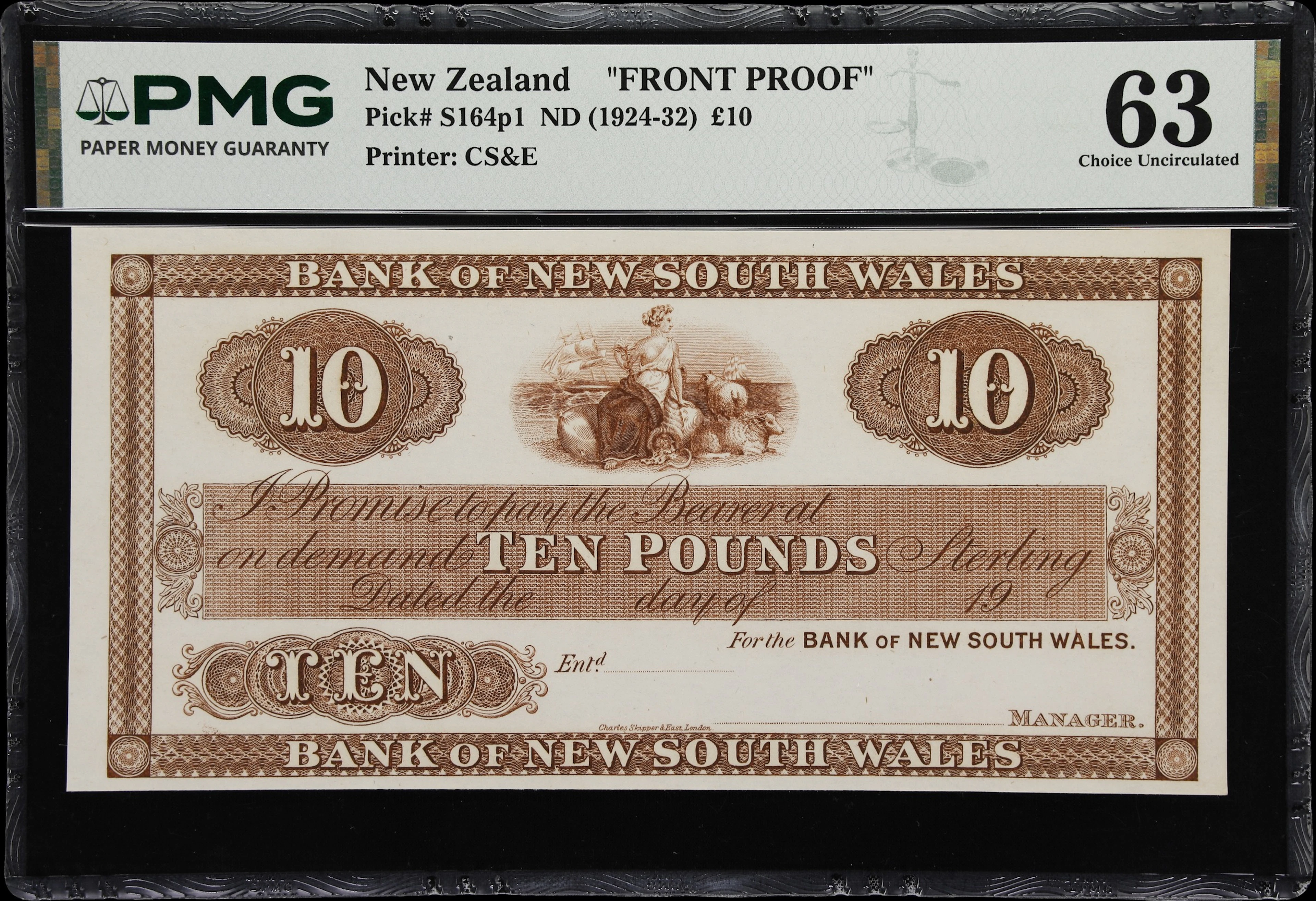 NEW ZEALAND. Bank of New South Wales. 10 Pounds, ND (1924-32). P-S164p1.