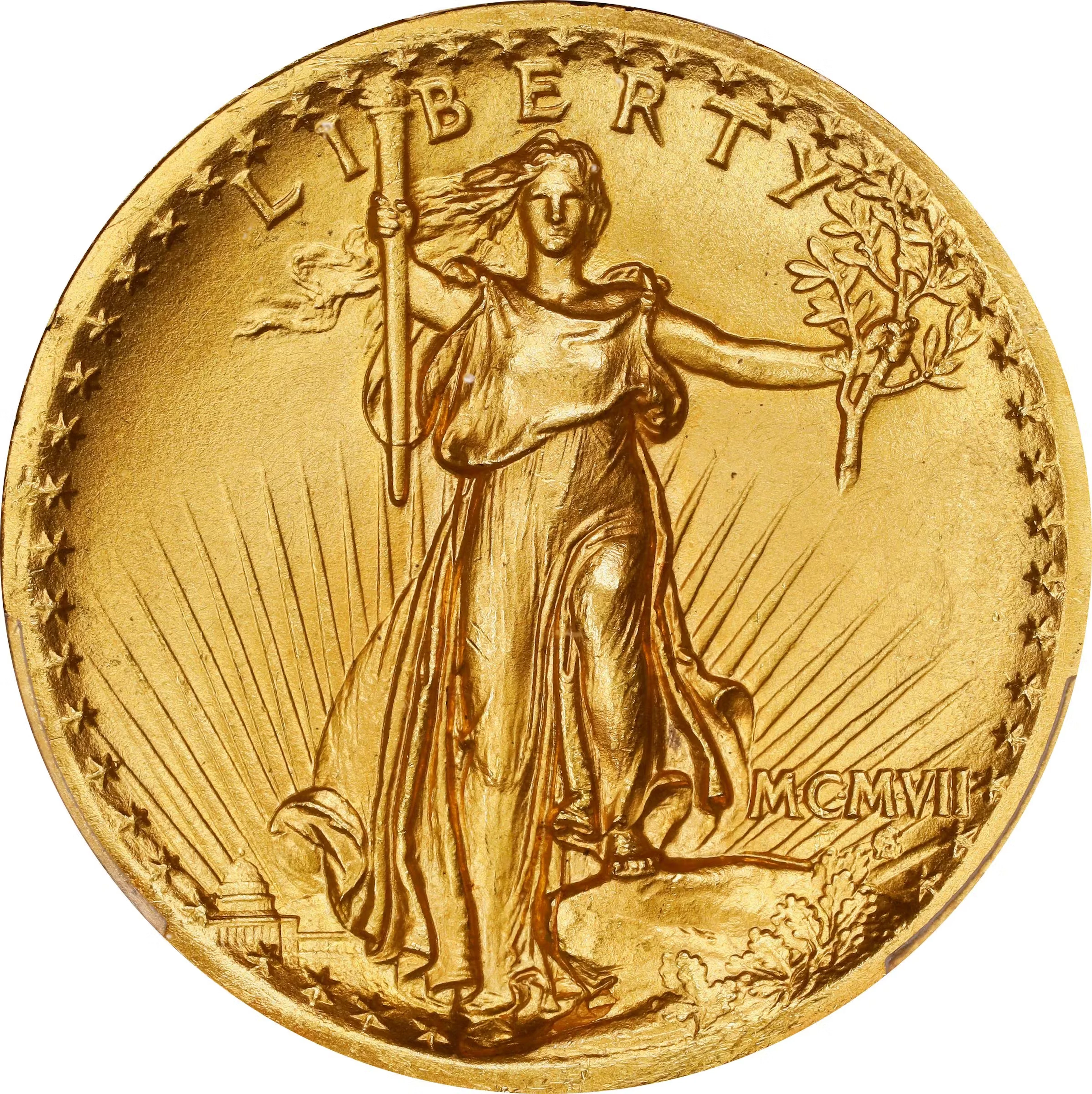 MCMVII (1907) Saint-Gaudens Double Eagle. High Relief. Wire Rim. MS-65
