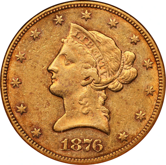 1876-CC Liberty Head Eagle. AU-58 (NGC).