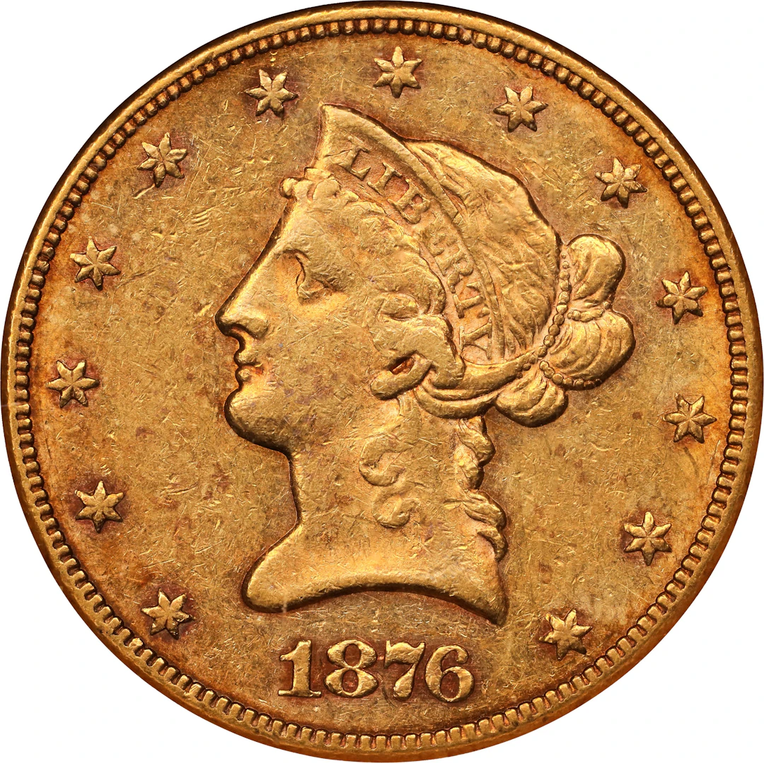 1876-CC Liberty Head Eagle. AU-58 (NGC).