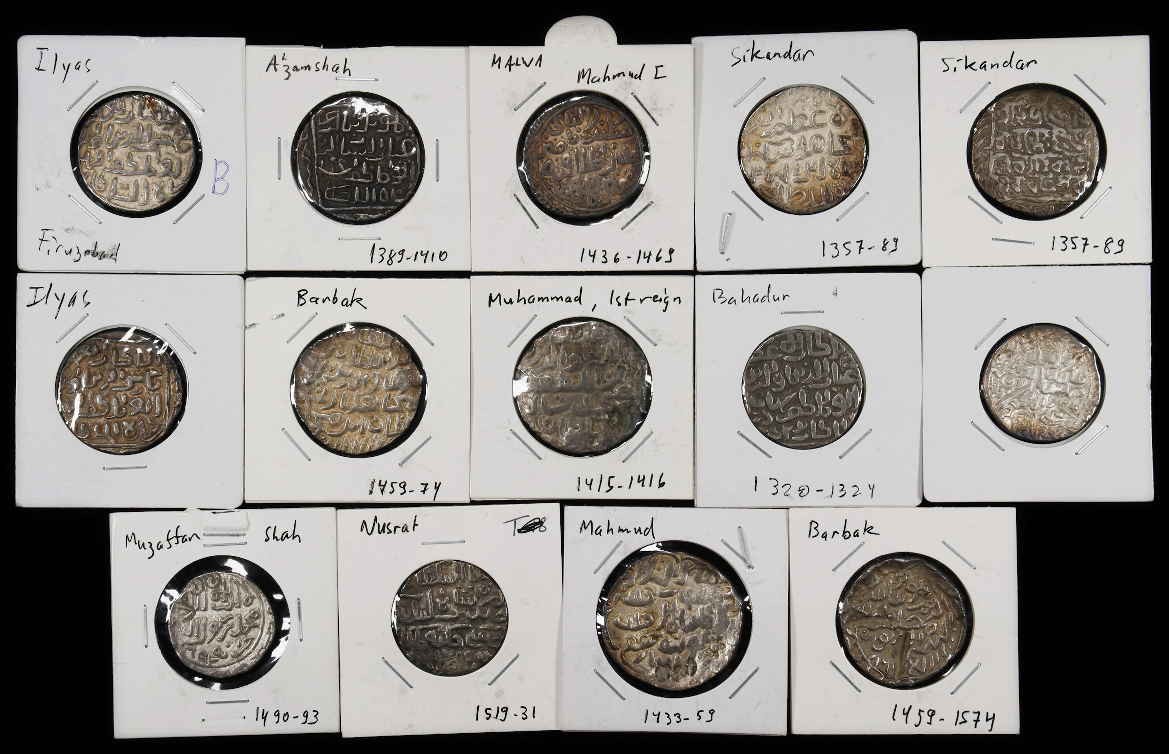 INDIA. Bengal Sultanate. Group of Silver Tankas (14 Pieces), AH 720-937