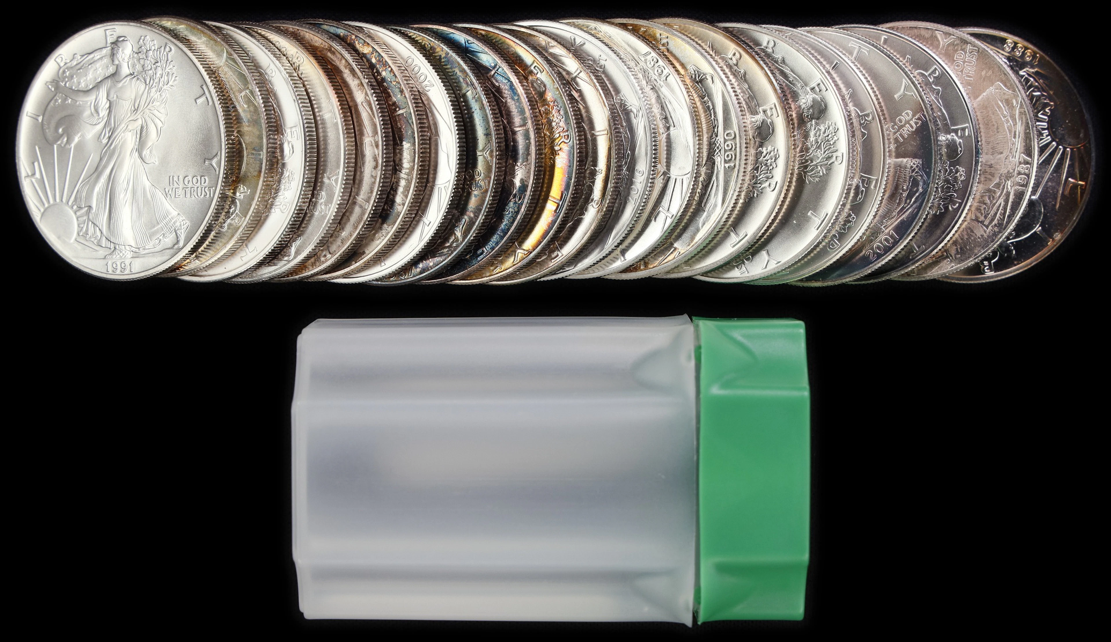 (21 oz, 653.184 g ASW). Lot of (21) Mixed Date American Silver Eagles.