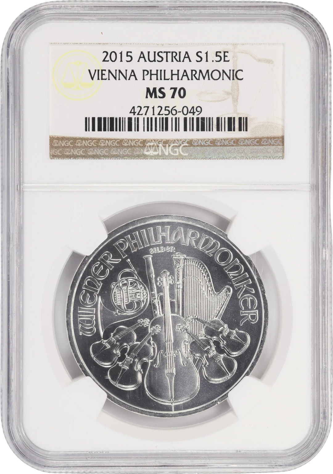 (1 oz, 31.104 g ASW). Austria. 2015 1 oz Silver Philharmonic. MS-70 (NGC).