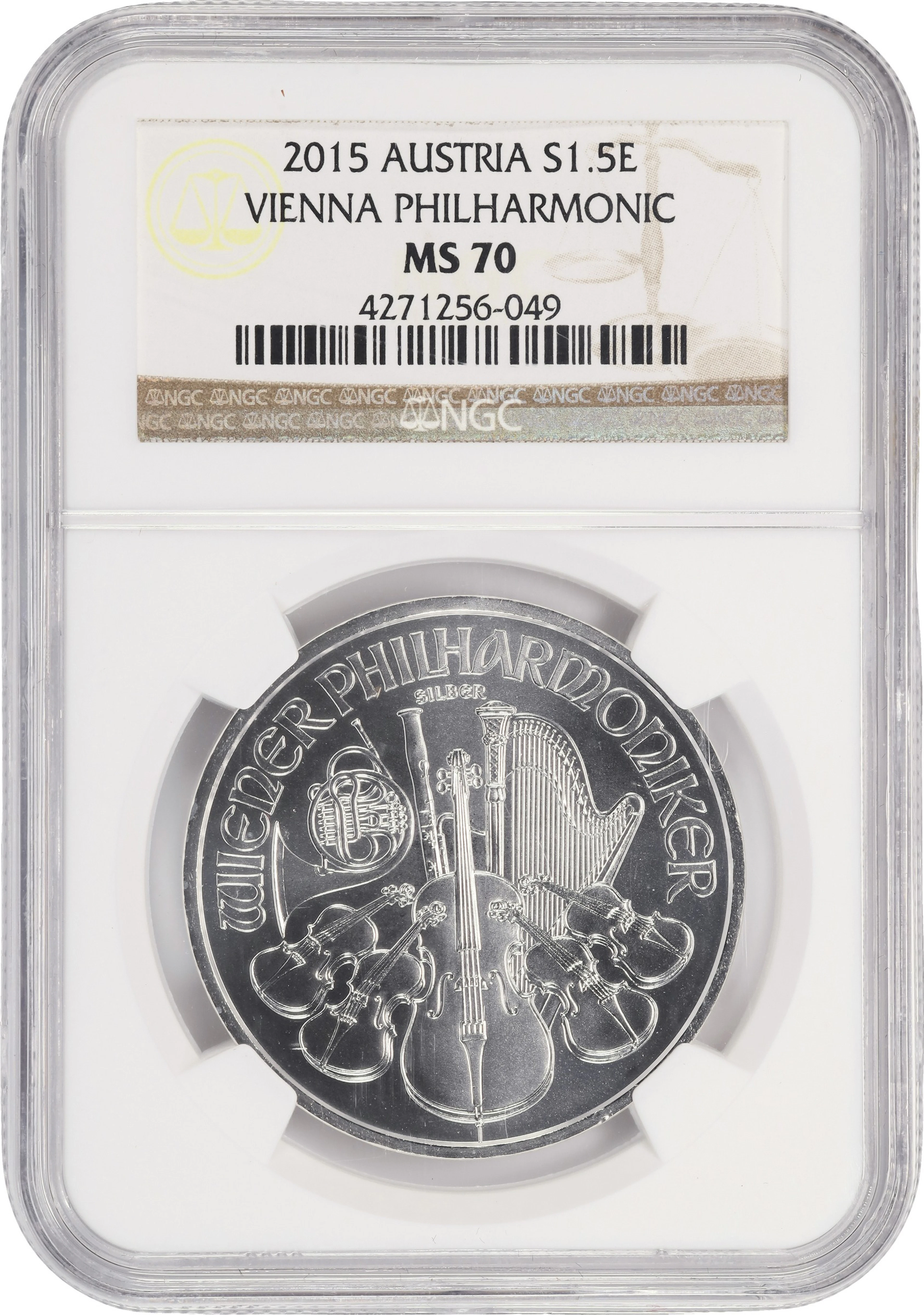 (1 oz, 31.104 g ASW). Austria. 2015 1 oz Silver Philharmonic. MS-70 (NGC).