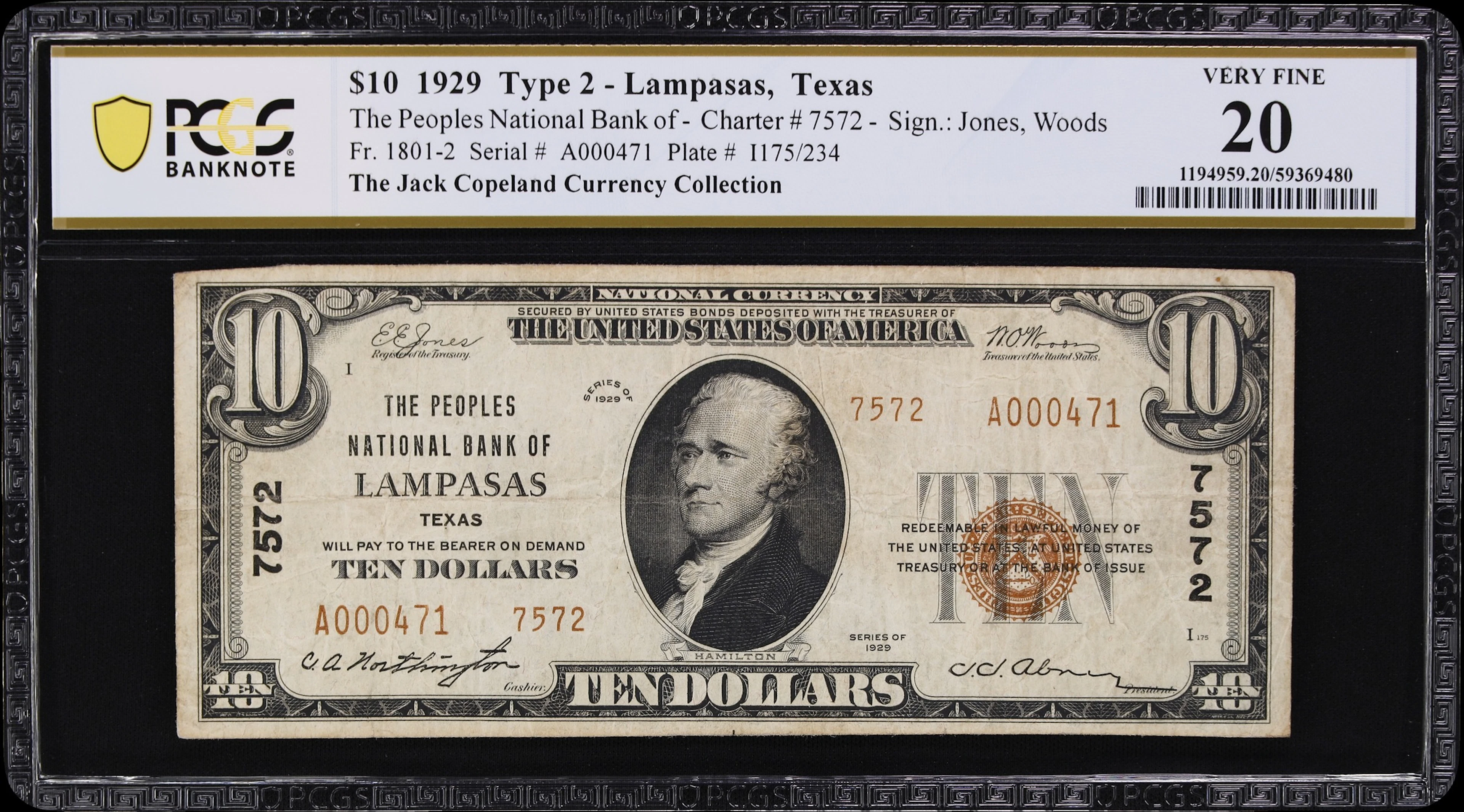 Lampasas, Texas. $10 1929 Ty. 2. Fr. 1801-2. Peoples NB. Charter #7572.