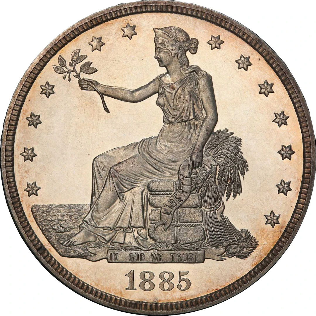 1885 Trade Dollar. JD-1, JK-1. Rarity-7+. Proof-63+ (PCGS). CAC.